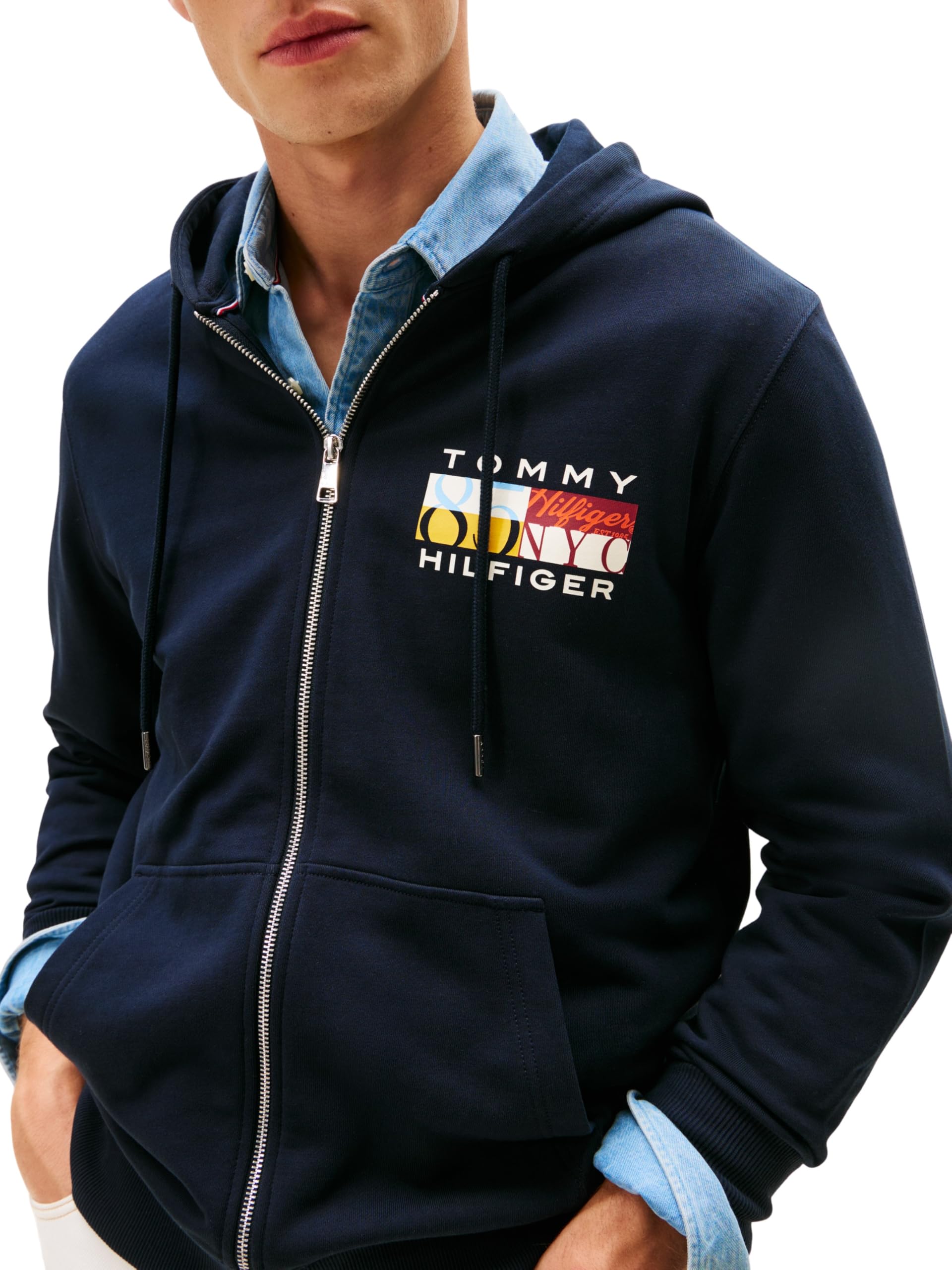 Tommy Hilfiger TH Colour Flag Zip Through Mw0mw40043 Felpa con Cappuccio e Zip Unisex - Adulto (Pacco da 1)