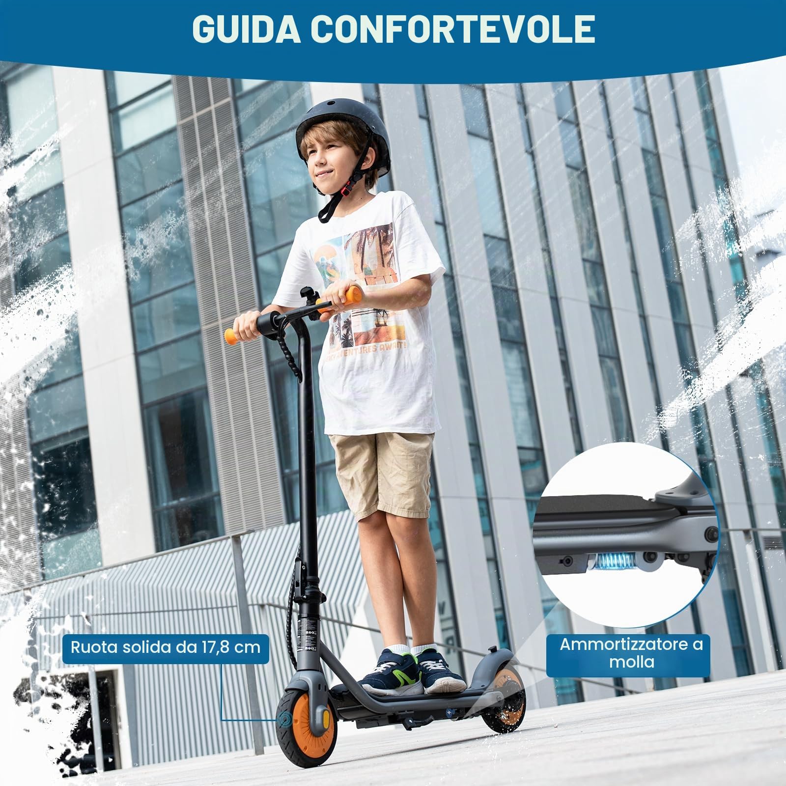 RCB Monopattino Elettrico per Bambini, Mas Portata 15KM,Mas Velocità 15KMH, 7" Pneumatici, con Assorbimento degli Urti, Doppi Freni, Regalo per Bambini dagli 8-12 anni