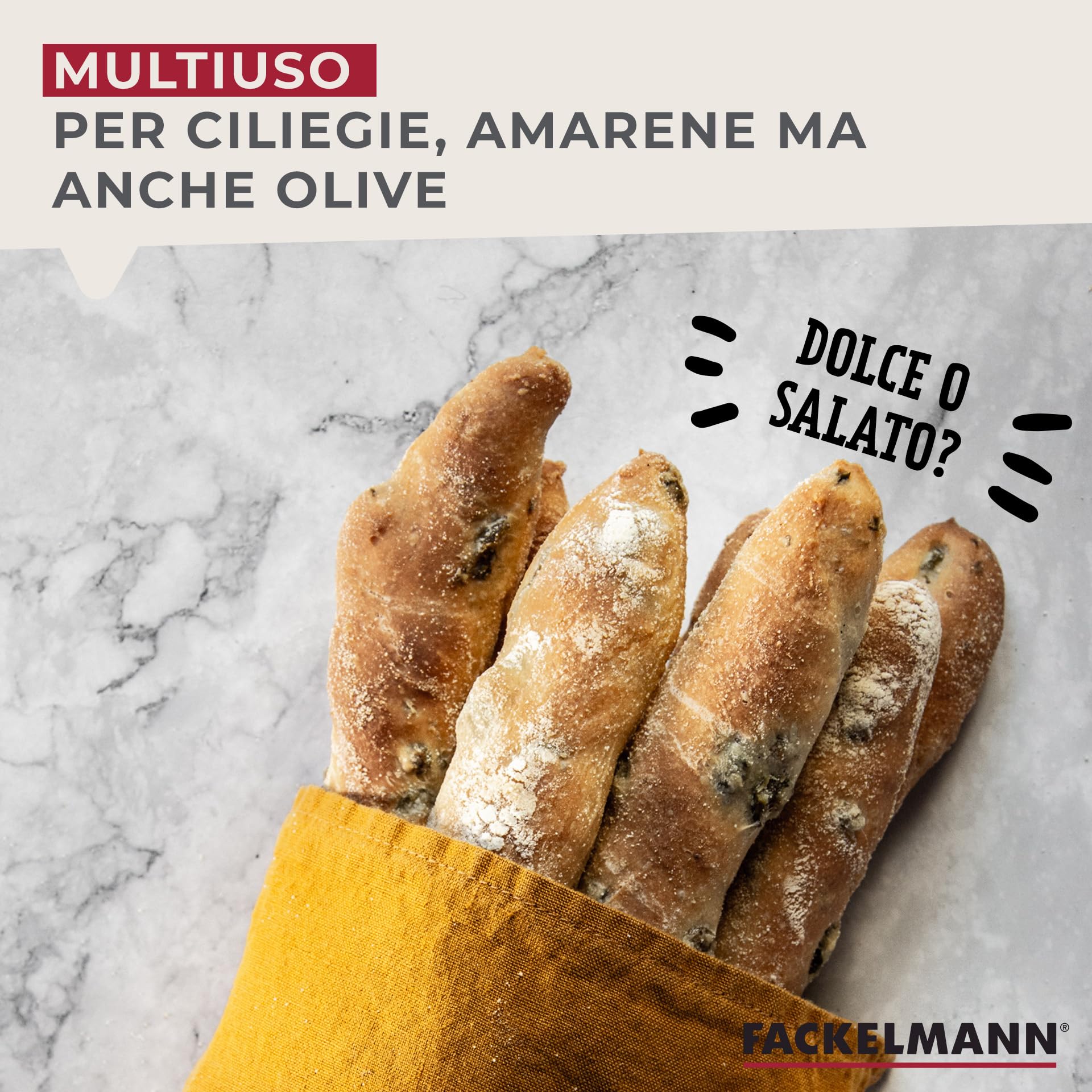 Fackelmann Denocciolatore a Stantuffo per Ciliegie e Olive 28,8x16 cm, in Plastica Alimentare Completamente smontabile adatto per Snocciolare Ciliegie, Amarene ed Olive