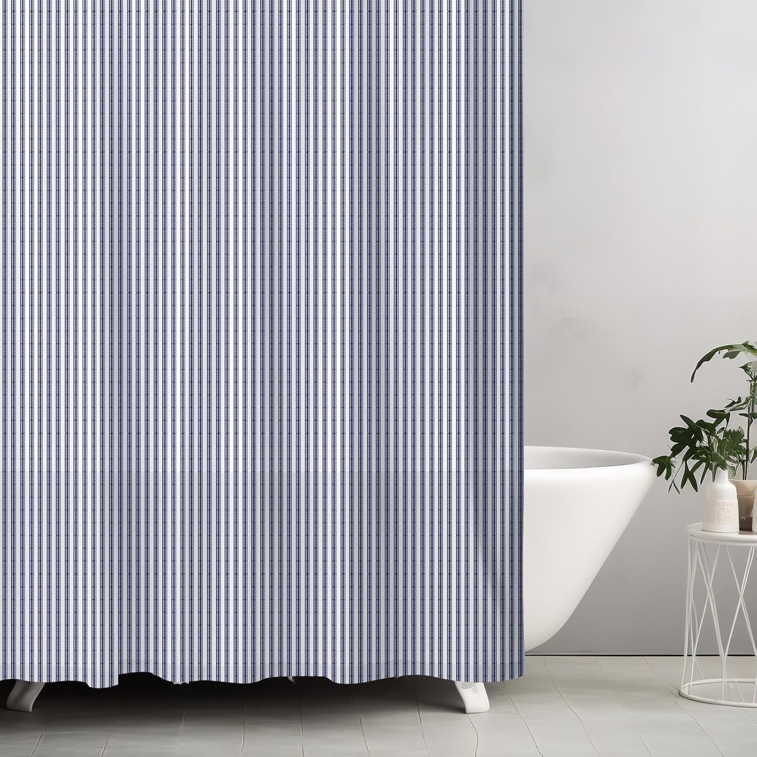 Mindsoft Stripe Cotton Toile Shower Curtain Ticking Stripe Woven Print Curtain Bathroom Decor for Traditional and Contemporary Style Kitchen Bath Home(Navy Blue and White,72 x 72 Inches)