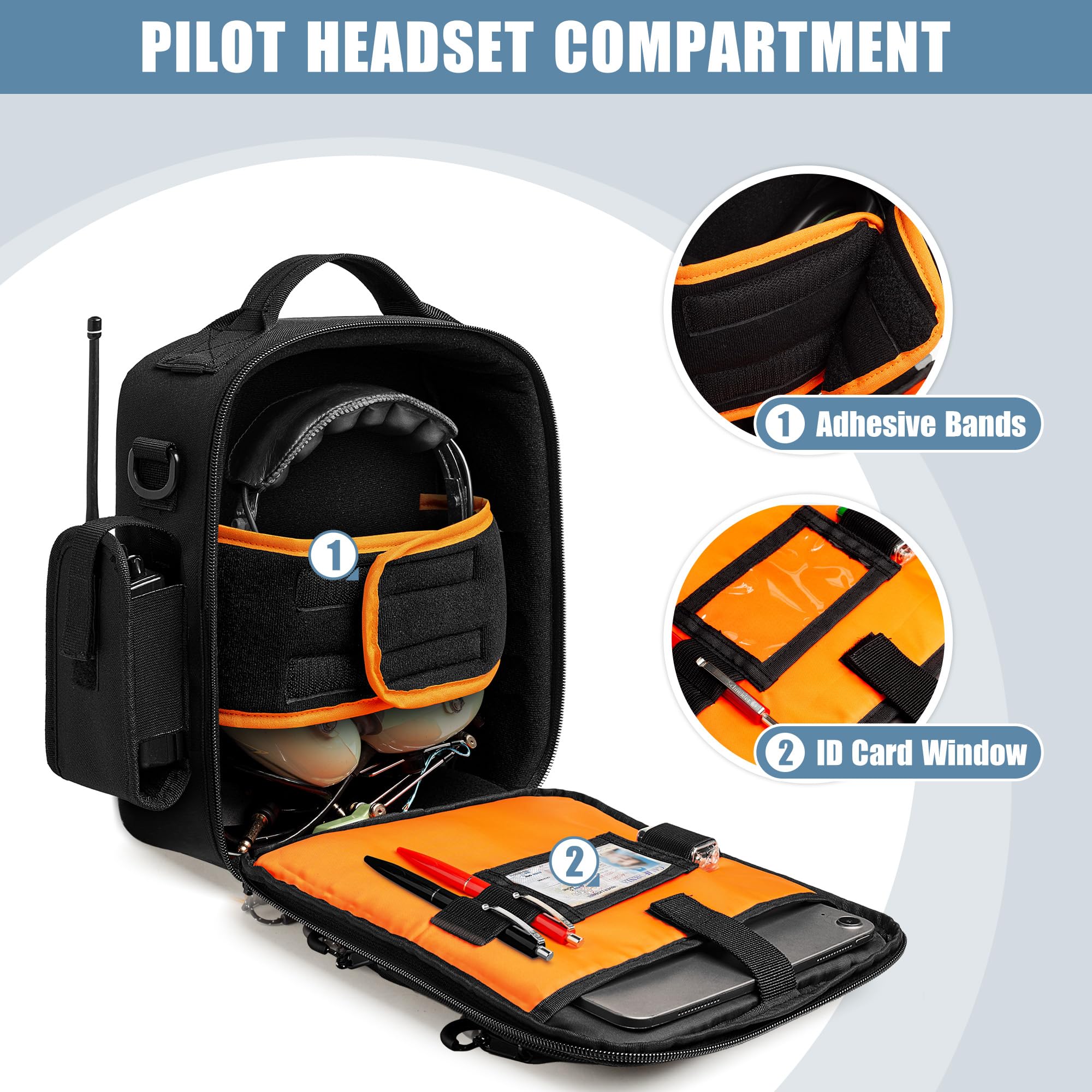 Damero Kopfhörer Tasche für Flieger, kleine Pilotenkoffer für Kopfhörer, Tasche für Flugkopfhörer mit Schultergurten, Schwarz