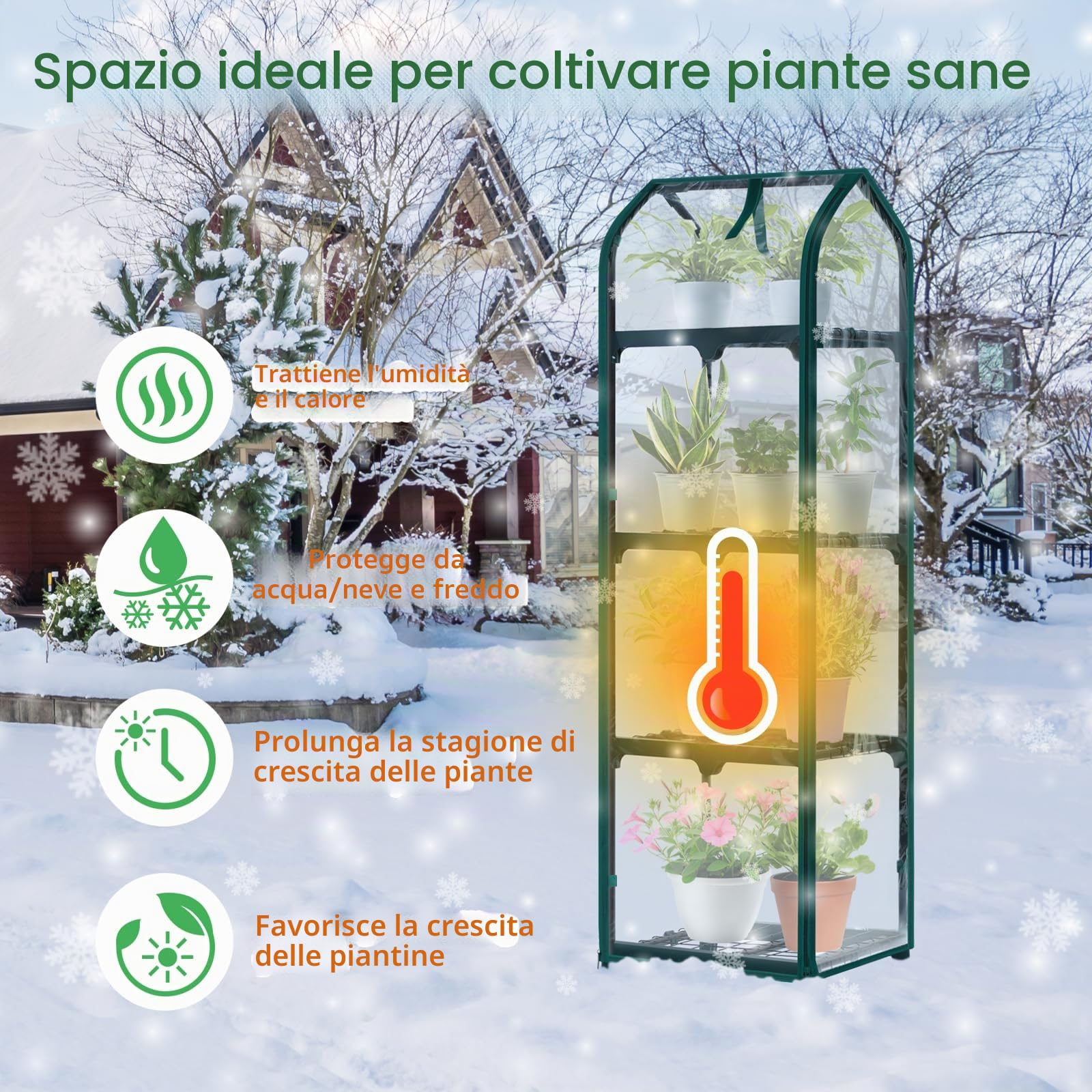 Ohuhu Mini Serra Portatile per Interni ed Esterni, Piantina Verde in Plastica con Ruote di Bloccaggio, Copertura Resistente, Ideale Regalo Giardinaggio per Donne