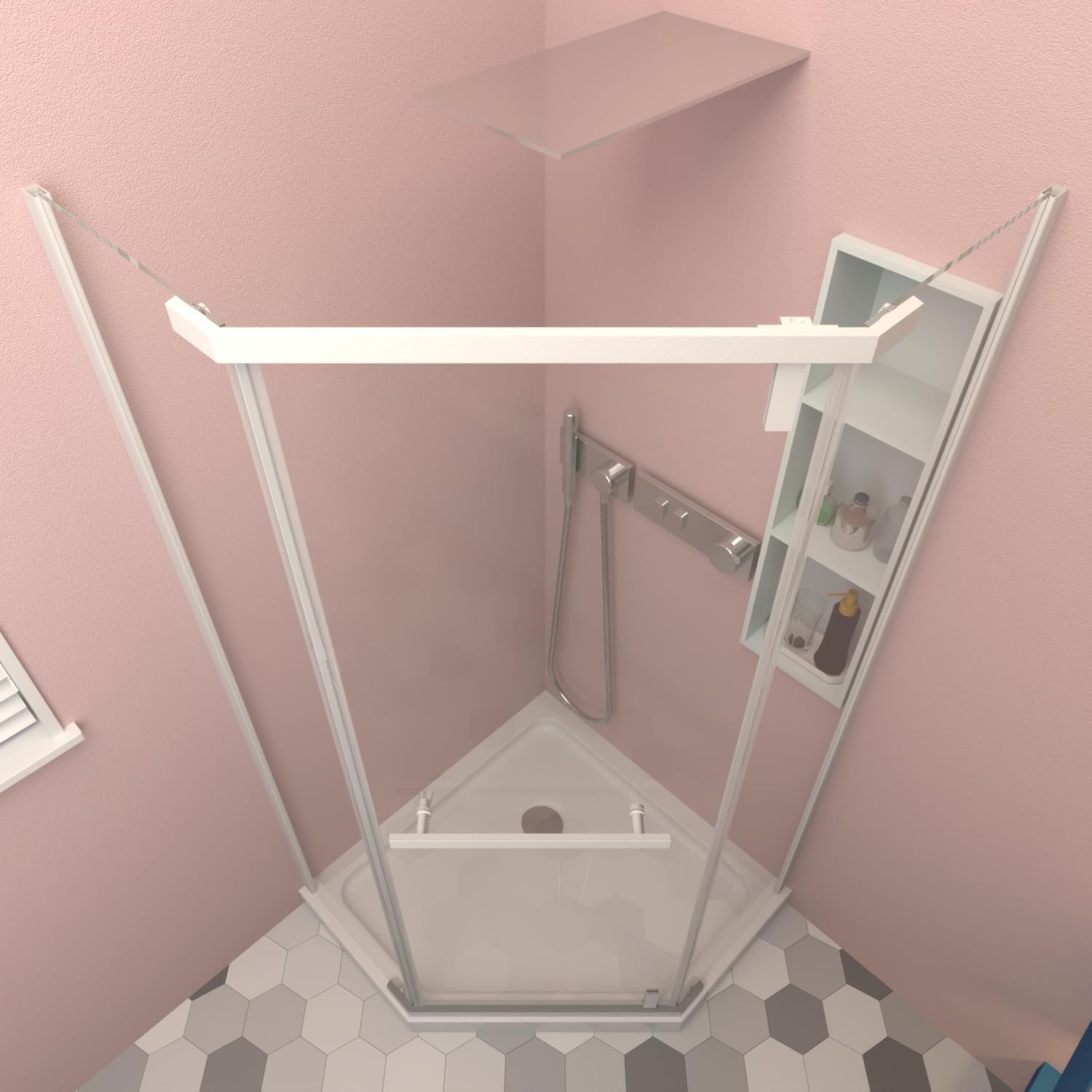 36x36x72 Inch Frameless Pivot Shower Door Corner Enclosure Kit - Clear Tempered Glass with Matte White Finish, Space-Saving Neo-Angle Design for Modern Bathrooms - Easy Install Luxury Shower Stall