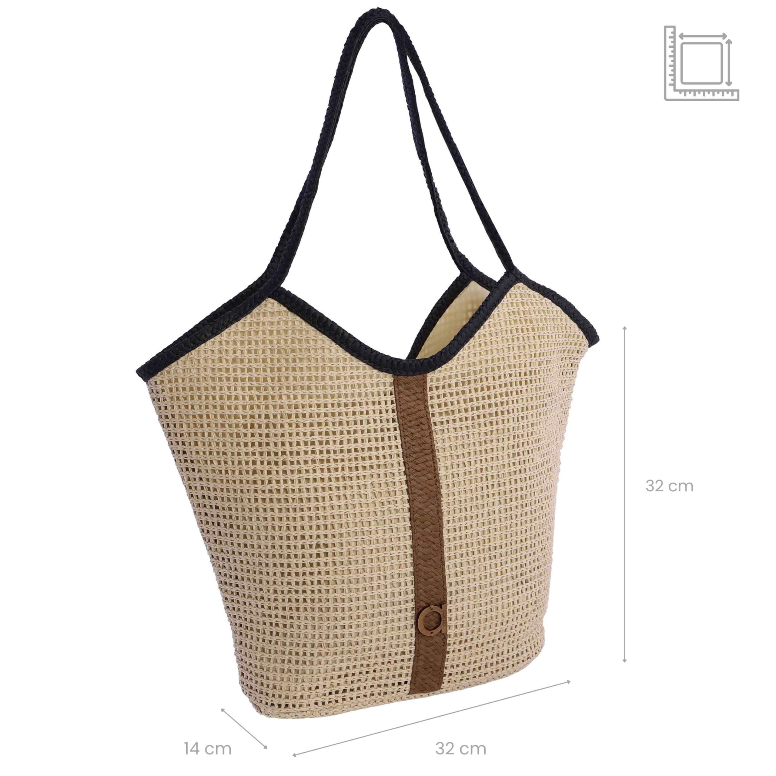 AMICHI - Bolso shopper mujer - Bolso mujer de rafia diseño artesanal para verano, Nimbo
