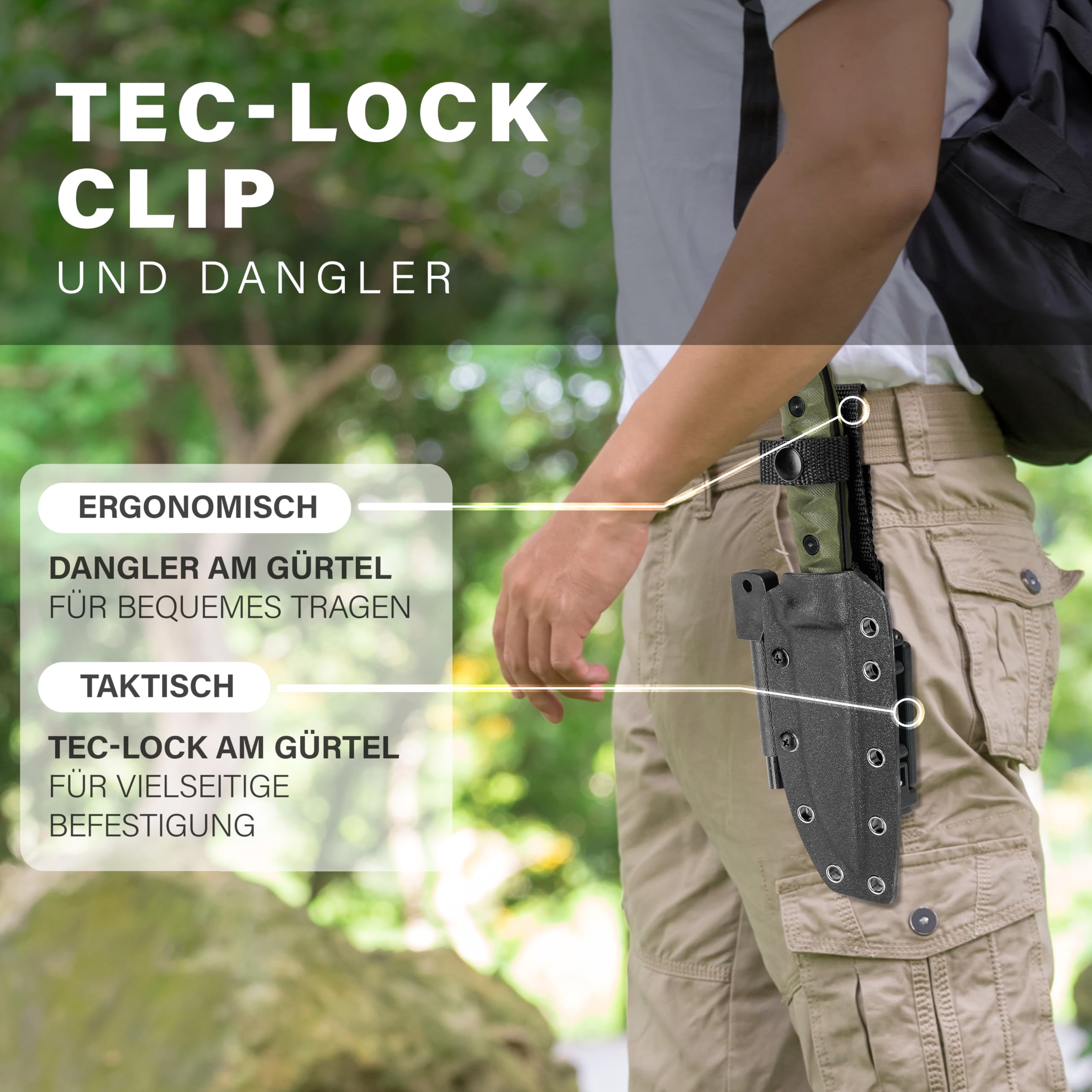 GREIFS® Outdoor-Messer aus D2 Stahl mit Kydex Holster und Feuerstahl, edles Survival Messer für die Bushcraft Ausrüstung, Jagdmesser, Schnitzmesser, Fahrtenmesser (Ranger/Olivgrün)