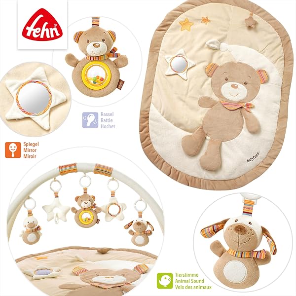 Fehn 3-D-Activity-Decke Spielbogen Rainbow – Baby Krabbeldecke mit 5 abnehmbaren Spielzeugen zum Greifen – Spieldecke für Babys und Kinder ab 0+ Monaten – Krabbelmatte als Geschenk zur Geburt - 5