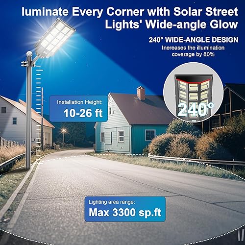 Miniatura 5 de Luz solar de calle de 8000 W, impermeable, 240000 lúmenes, funciona con energía solar, luces de estacionamiento grandes, luz de calle grande del