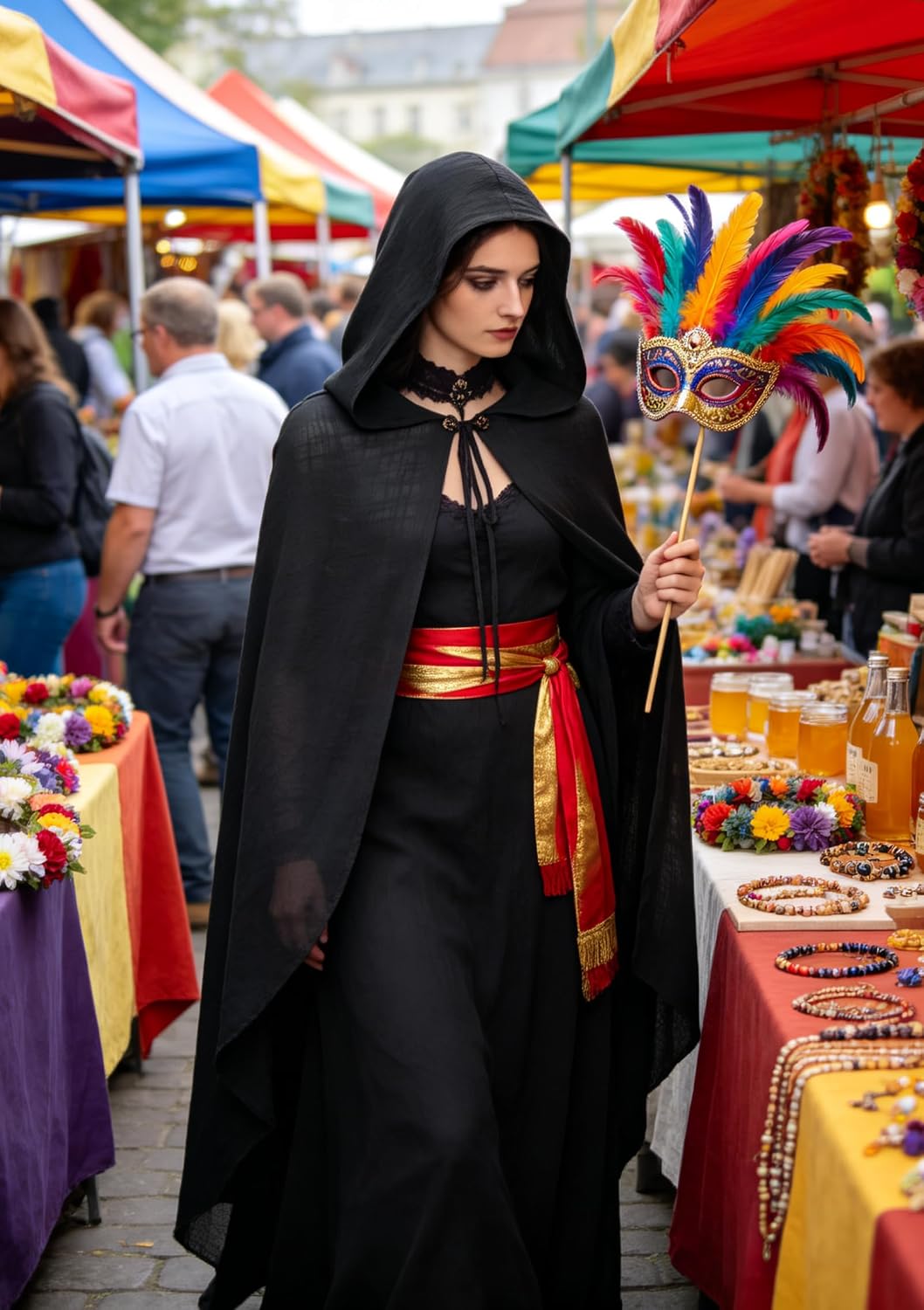 Medieval Hooded Cloak Renaissance Retro Linen Cape Halloween LARP Costume Men Women