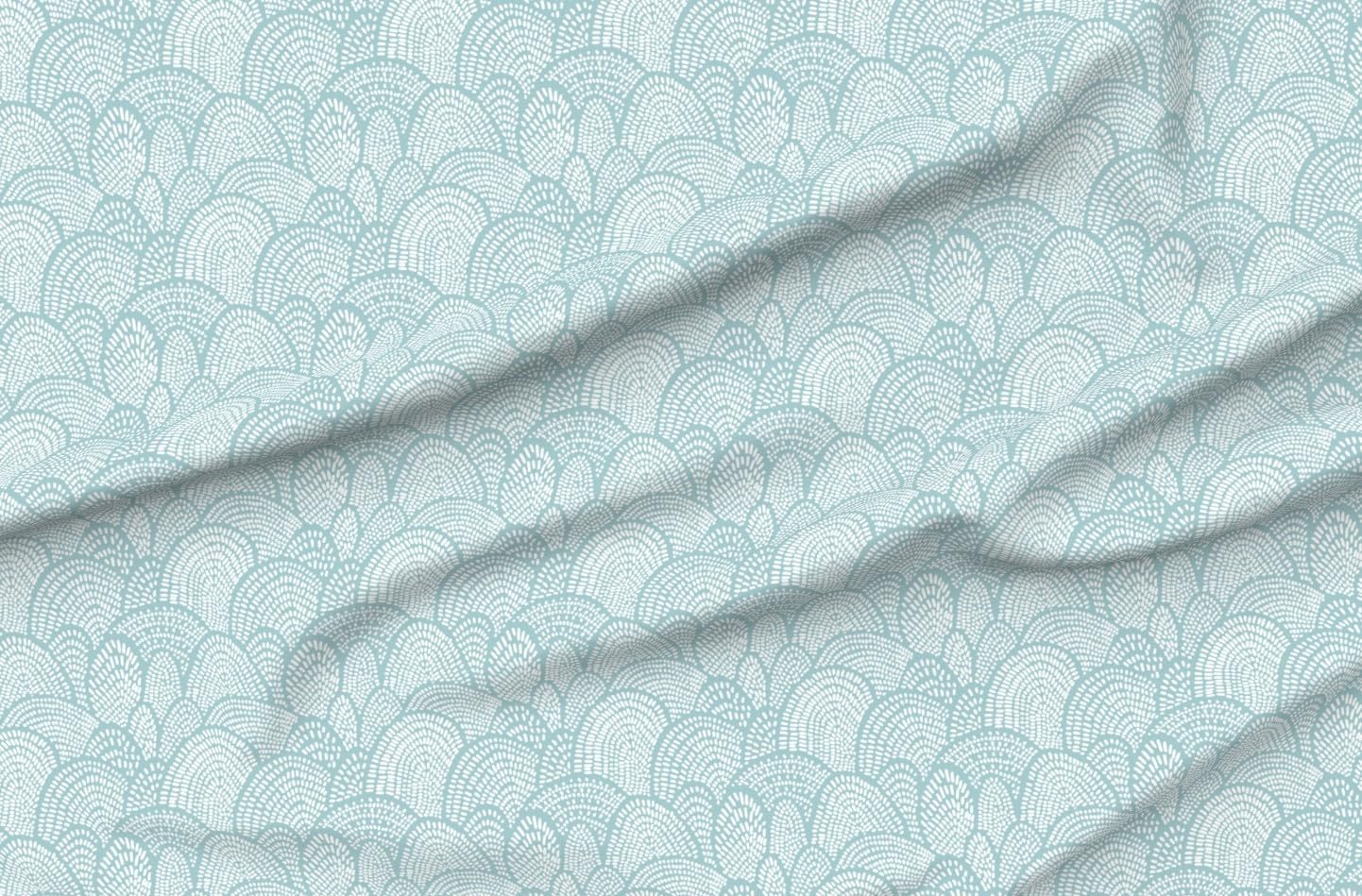 Spoonflower Fabric - Playful Aqua White Abstract Scallop Arches Baby Blue Printed on Petal Cotton Fabric Fat Quarter - Sewing Quilting Apparel Crafts Decor