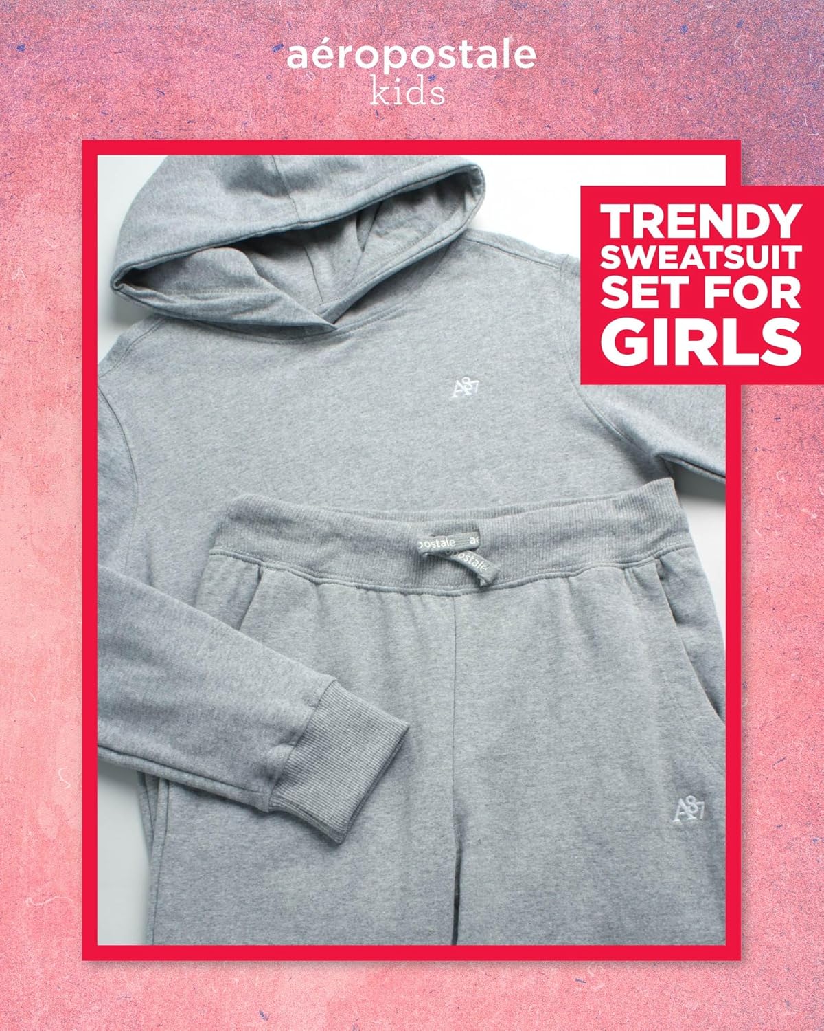 AEROPOSTALE Girls Sweatsuit Set - 2 Piece Fleece Hoodie Sweatshirt, Flare Jogger Sweatpants - Track Suit Set for Girls, 7-16 - Image 2