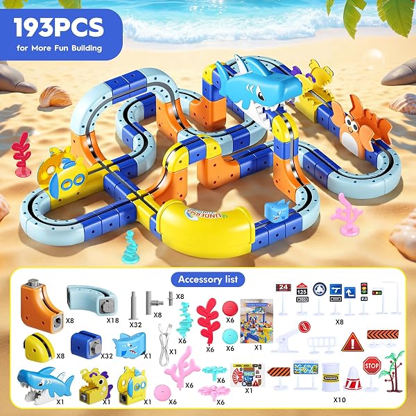 193 Pieces DIY Cube Track, Kids Games 3 4 5 6 7 8 Years 3D Electric Klickrail Magnetic Track Creative Birthday Gift for Children - 4