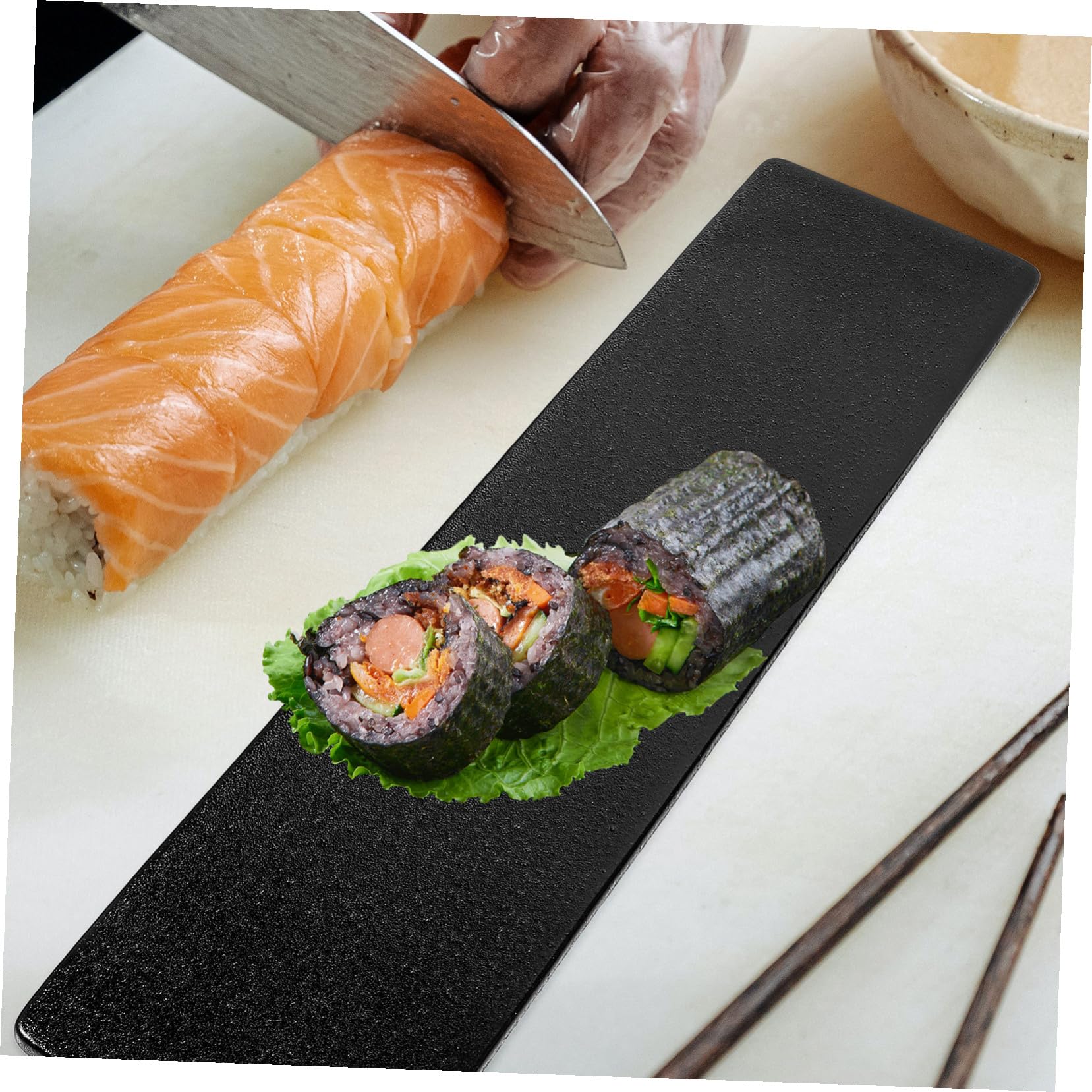 Toyvian Rechteckiges Snacktablett aus Schwarzer Keramik im Japanischen Stil Sushi Teller mit Einfachem Design für Party und Täglichen Gebrauch