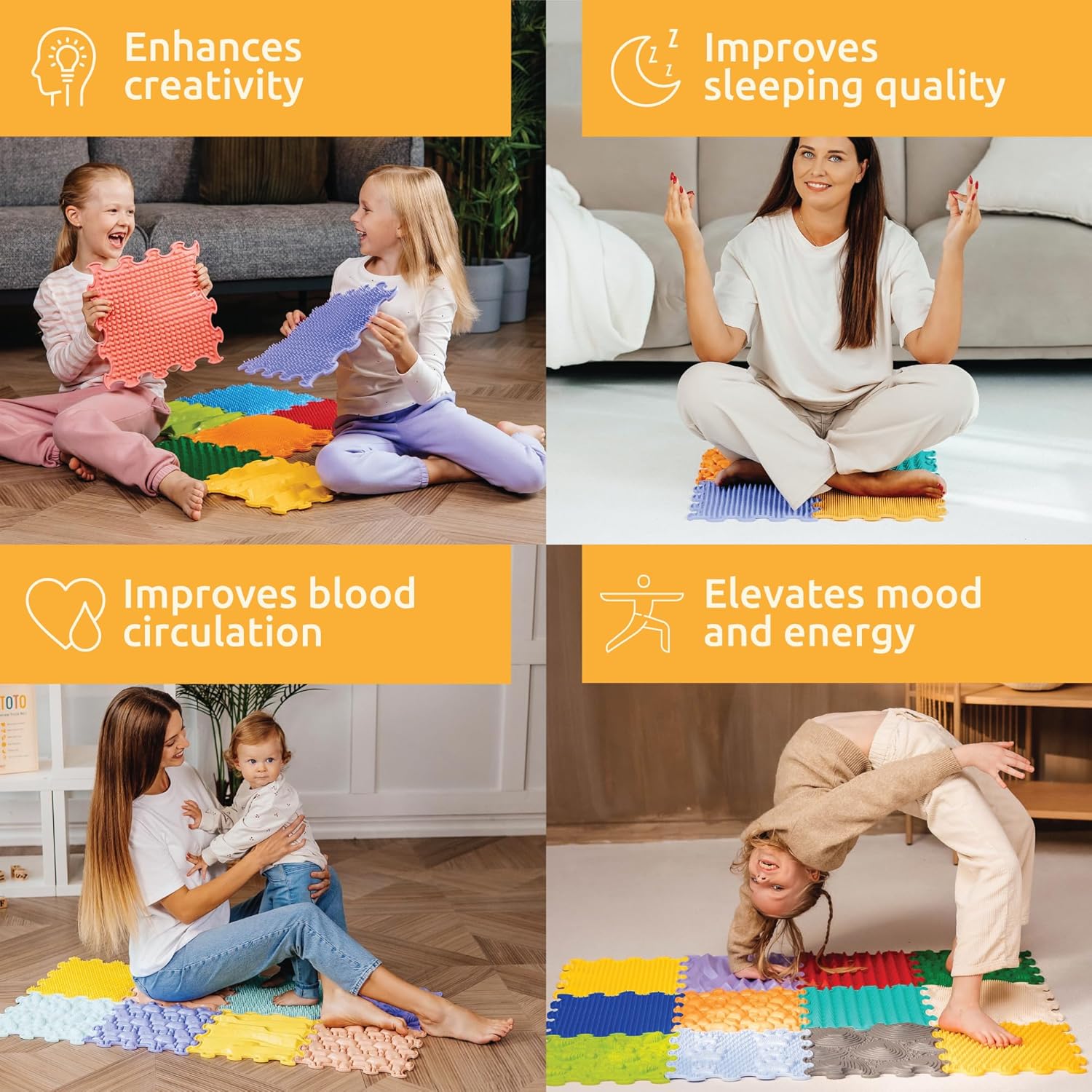 12-Piece Sensory Massage Puzzle Play Mat – Interlocking Orthopedic Tiles & Floor Mats for Kids and Adults, Happy Feet Sensory Toys (All-in-ONE)