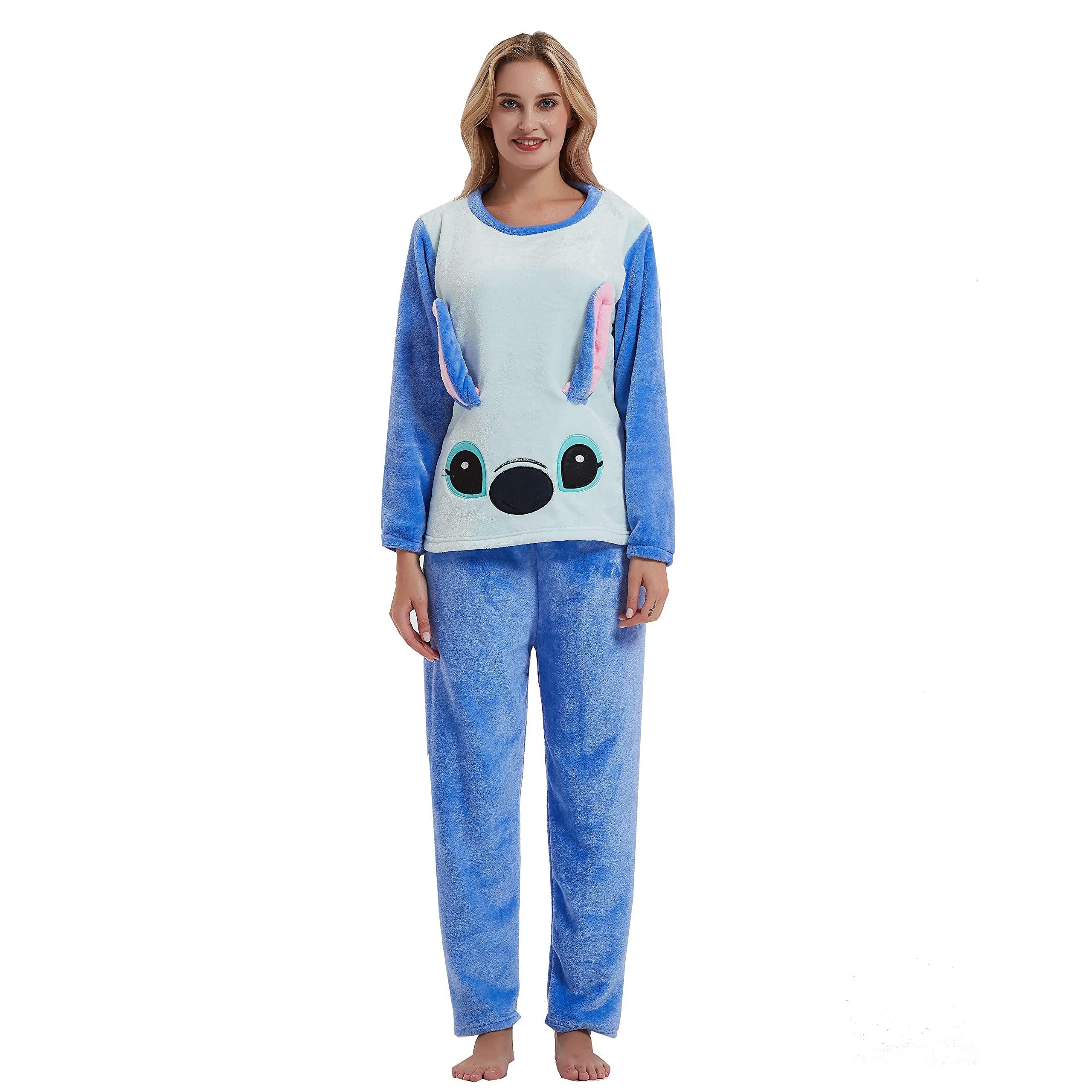 Pigiami Donna Pigiama Pile Lungo Pigiamone Tuta da Casa Unisex Maniche Lunghe