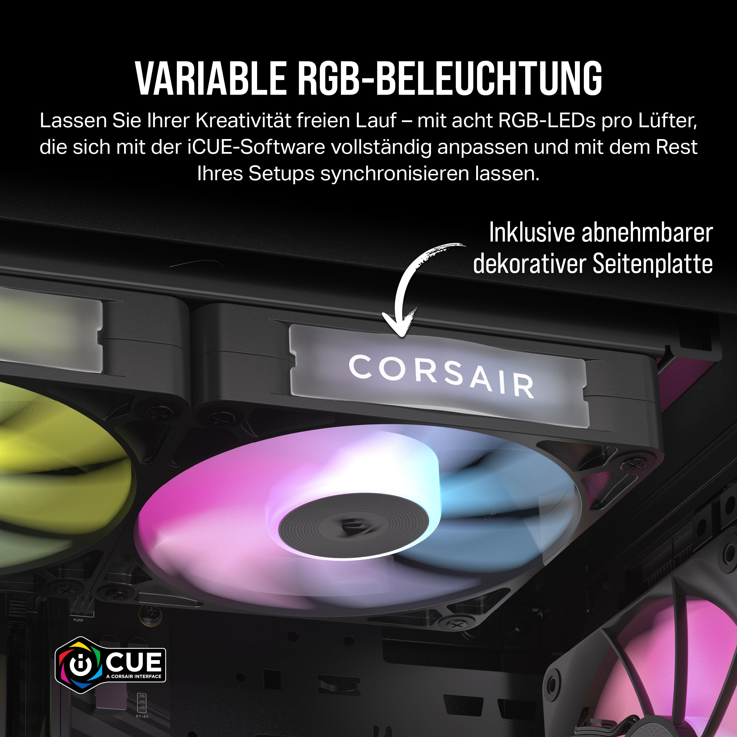 CORSAIR iCUE LINK RX120 RGB 120mm PWM-Lüfters mit iCUE LINK System Hub - Magnetisches Kuppellager - Dreierpack - Schwarz