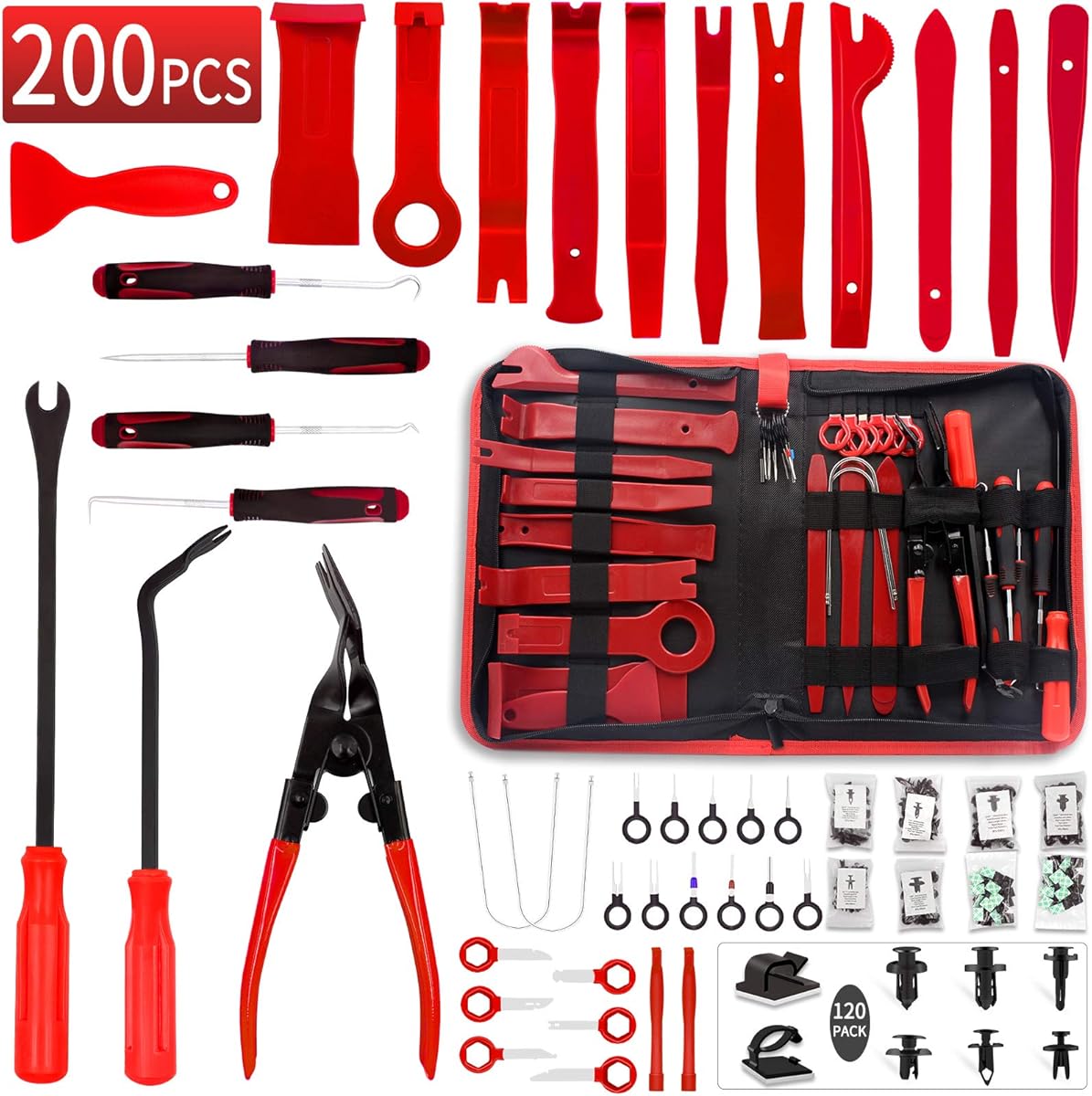 Wetado Trim Removal Tool, 200PCS Trim Tool Auto Removal Kit, Plastic Panel Fastener Removal Tool, Trim Removal Kit for Car/Trim/Panel/Door/Audio/Auto Clip Pliers/Terminal Removal Tool Kit