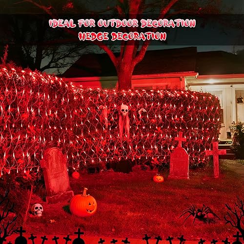 Miniatura 3 de JMEXSUSS 200 luces LED rojas de red de Navidad, 9.8 pies x 6.6 pies, luces de arbusto de Navidad conectables con control remoto, 8 modos de enchufe,