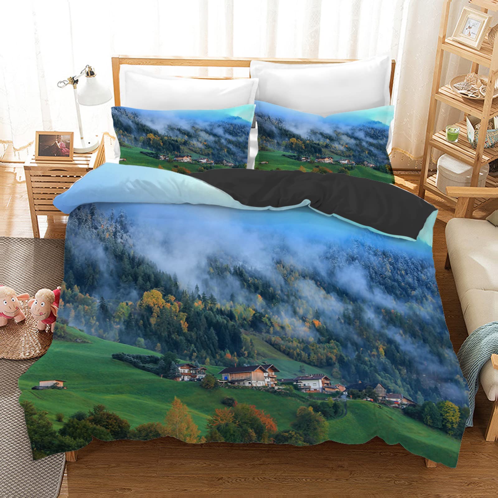 Housse de couette enfant douce et hypoallergénique bleue 140x200 cm pour garçons et filles