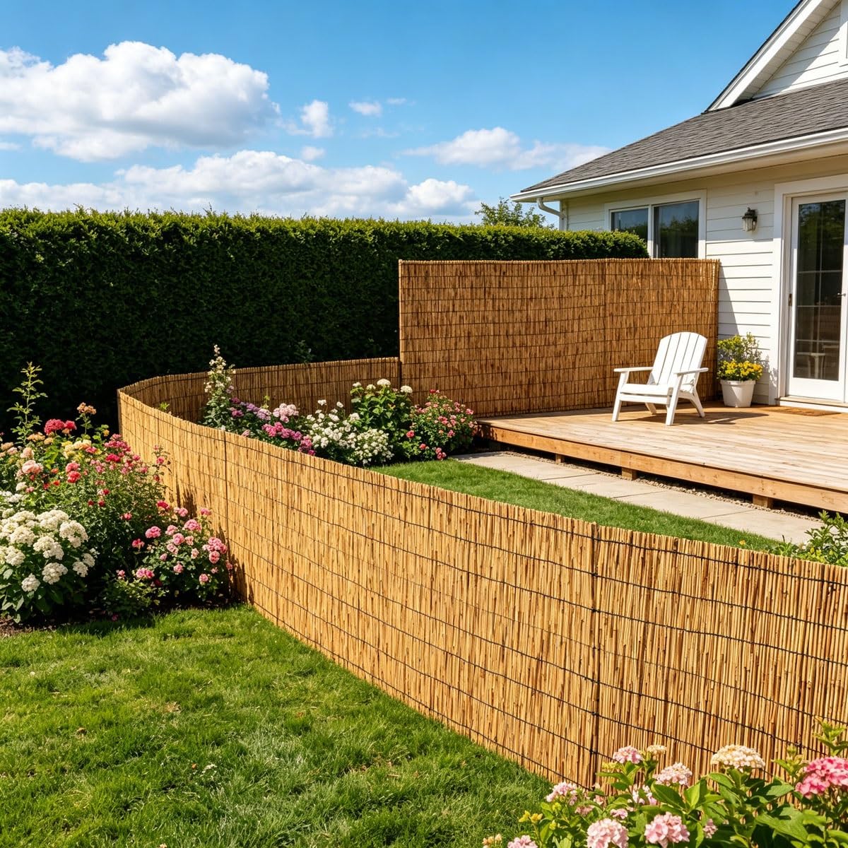 Arella in Canna Cannette in Bamboo Pelato Bambù Naturale, Arelle Canniccio Decorativo Recinzione Giardino Ringhiera Balcone Terrazza Piscina Stuoia, Frangivento e Frangivista(Marrone,H1 x L2m)