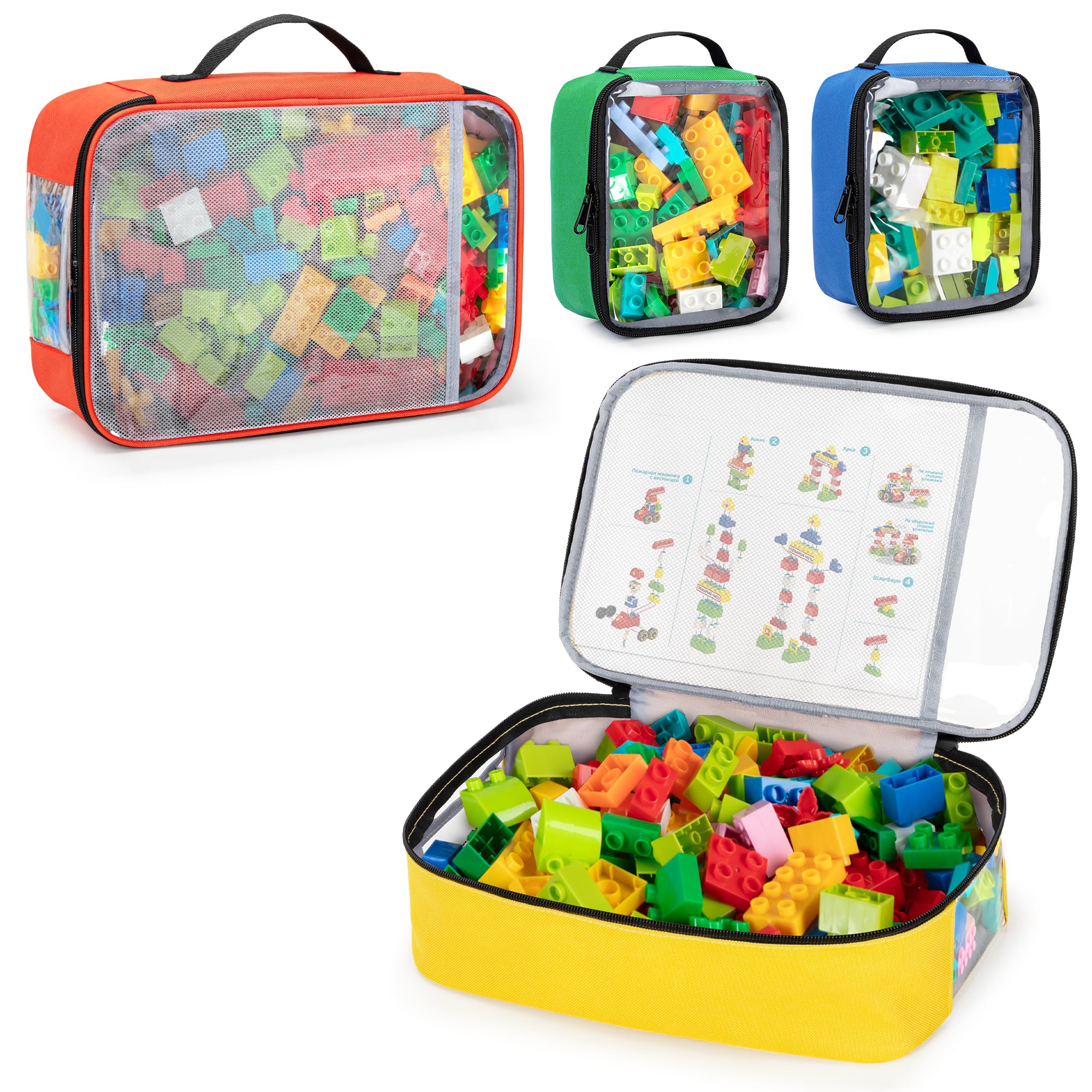 Rexmica 4 Pezzi Sacchetti Portaoggetti per Giocattoli, Borsa per Trasporto per Puzzle, Blocchi di Costruzione, Giochi da Tavolo, Borsa da Viaggio per Vari Piccoli Giocattoli (Solo Borse)