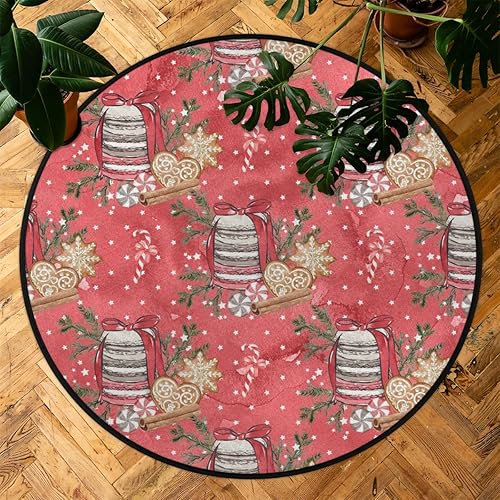 Miniatura 7 de Christmas Sweet Candy Biscuit 10 Round Area Rug 3ft Machine Washable Circular Rugs for Dining Room Table Bedroom Playroom Throw Rugs for Dog Living