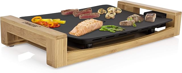 Princess Table Chef, Table Grill XL, Teppanyaki Grill, 1600 W, Bamboo Stand, Adjustable Thermostat