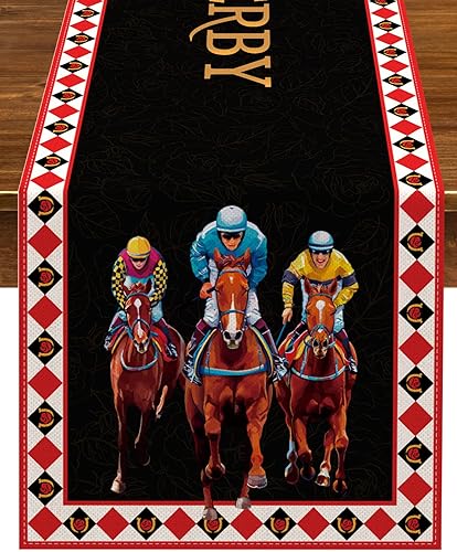 Nepnuser Camino de mesa Kentucky Churchill Downs para decoración de fiesta de carreras de caballos para el hogar, cocina, comedor (13 x 72 pulgadas)