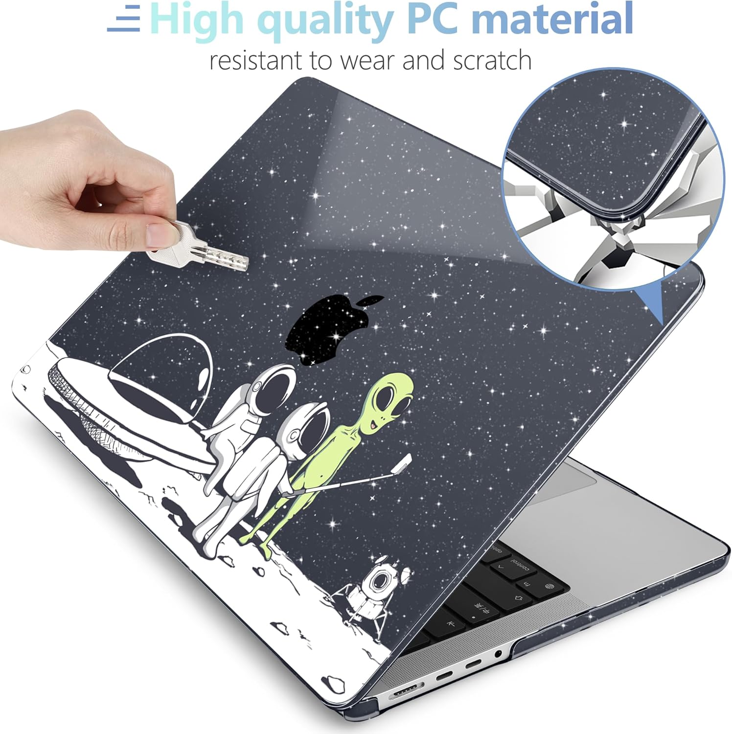 MEEgoodo Case for M4 MacBook Pro 16 inch Case 2024 2023 2021, Fit Model A3403/A3186/A2991/A2780/A2485 M3 M2 M1 Pro/Max Chip, Laptop Hard Shell Cases with Keyboard & Camera Cover, Astronauts & Alien - Image 4