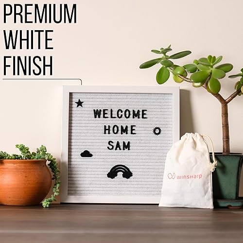 Miniatura 3 de Tablero de letras de fieltro blanco de 10 x 10 pulgadas, marco de madera blanco con letras negras, tableros de letreros intercambiables para