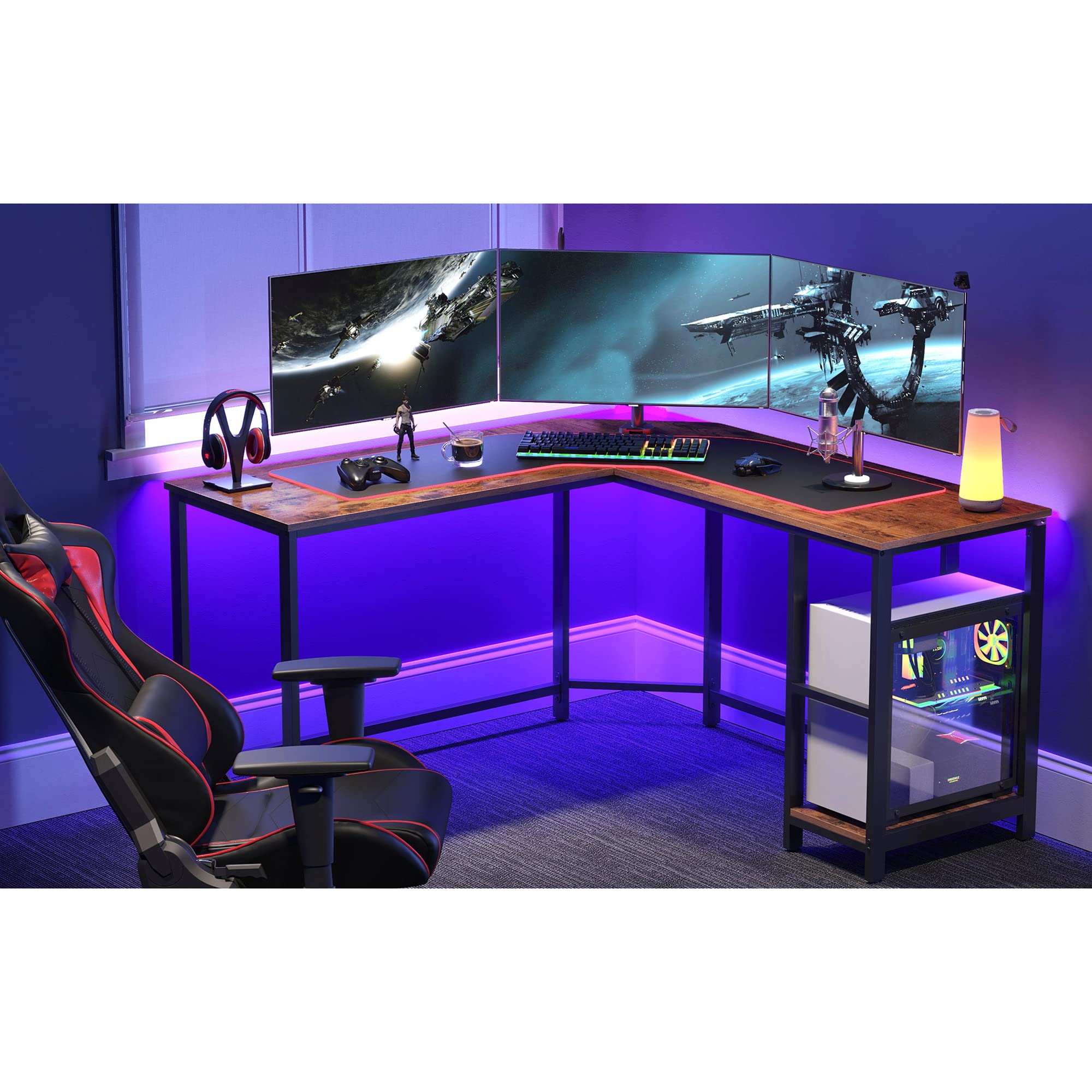 VASAGLE Computer Desk, LShaped Corner Desk, Workstation with Shelves