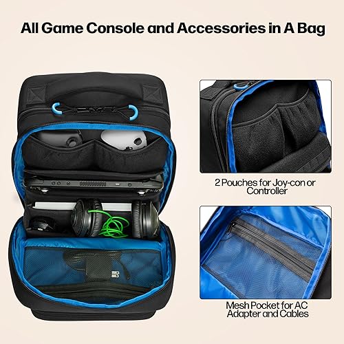 Vista 2 de PGmoon Carrying Backpack Compatible with Steam Deck, Travel Case Bag with Separate Game Cards Holder, Multi-Pockets For Game Headset, Docking