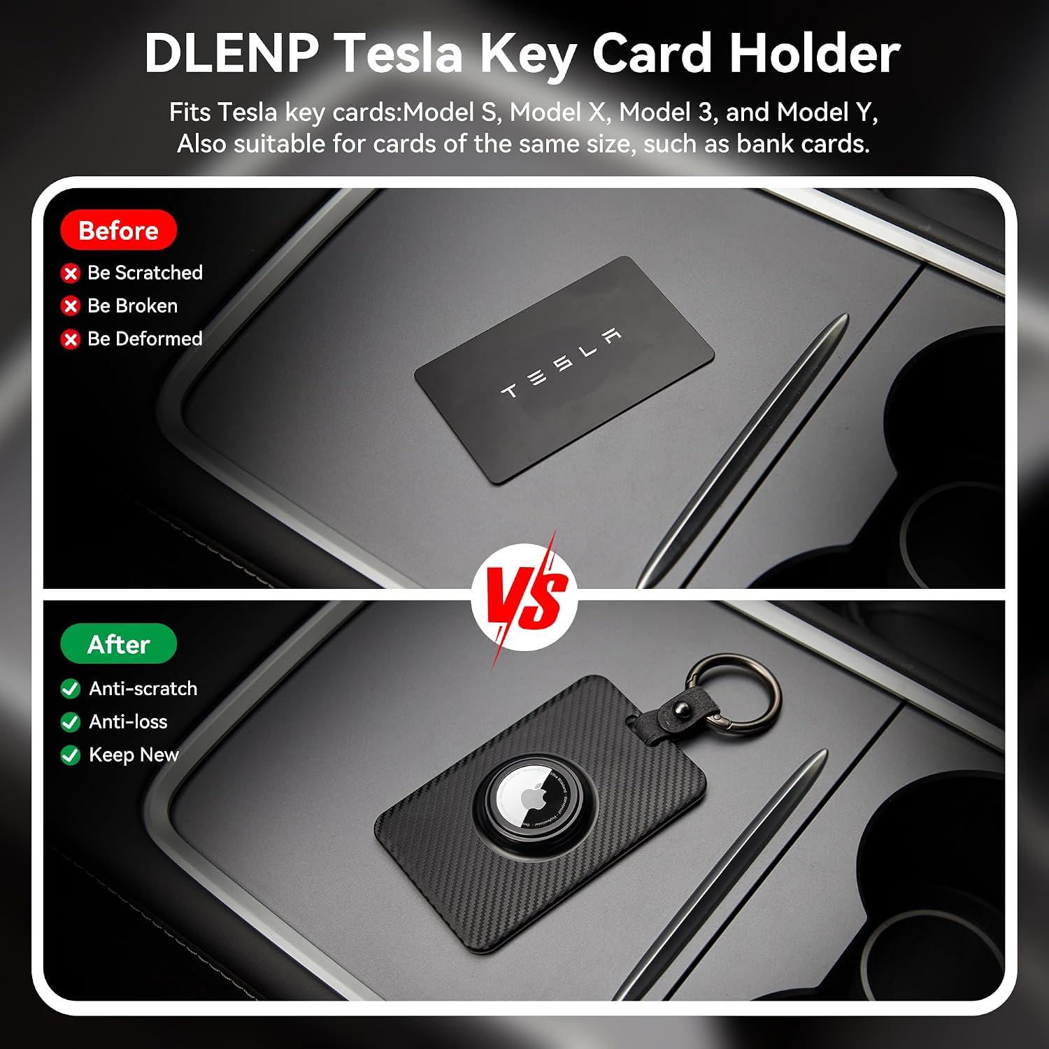 Card Holder for Tesla Keycard with AirTag Slot, Plastic Key Card Protective Case Cover for Tesla Model 3 Y S X