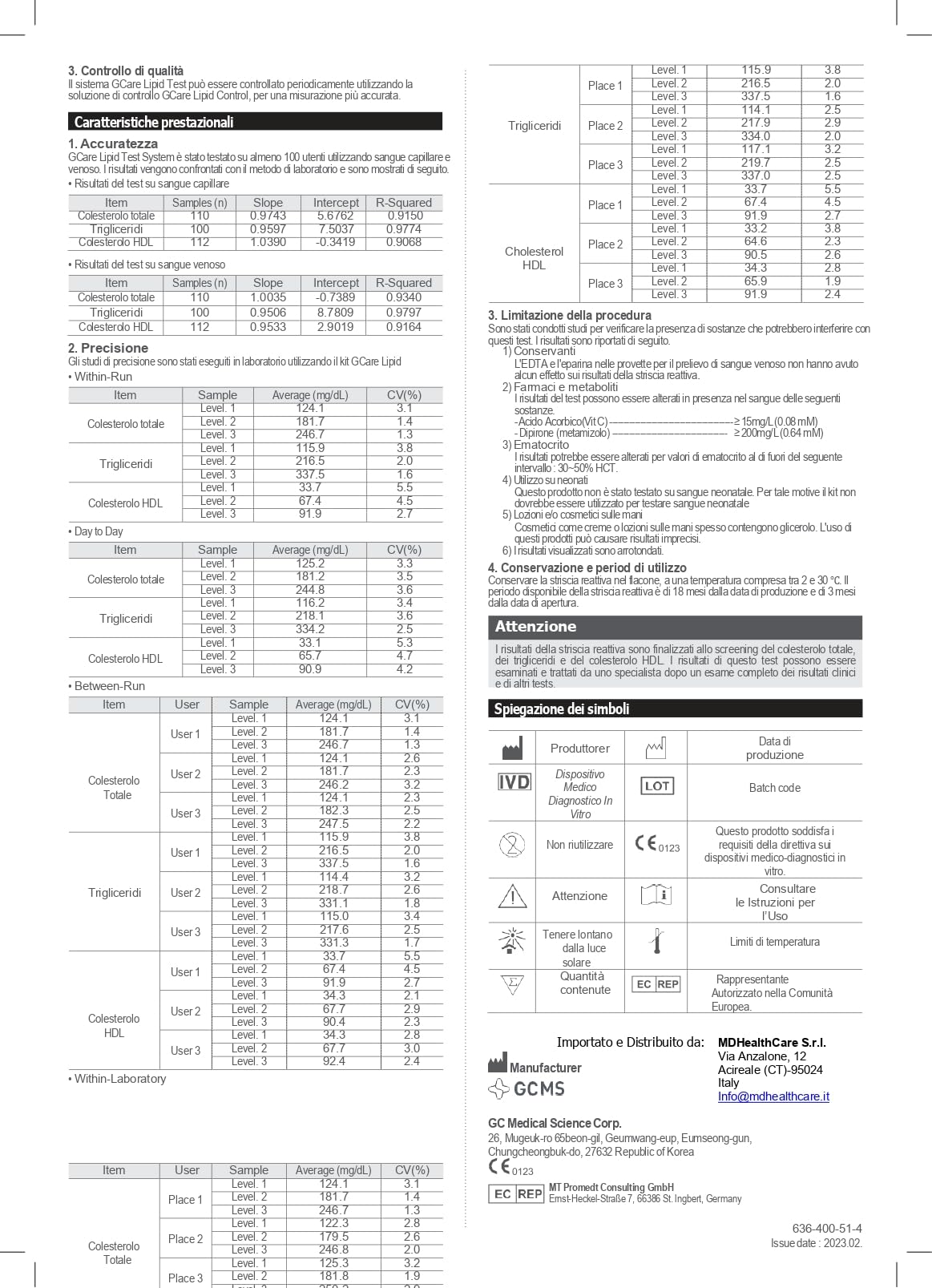 GCMS GCare Lipid Sistema Portatile di Monitoraggio Glucosio e Lipidi (TC, TG, HDL, Cal-LDL)