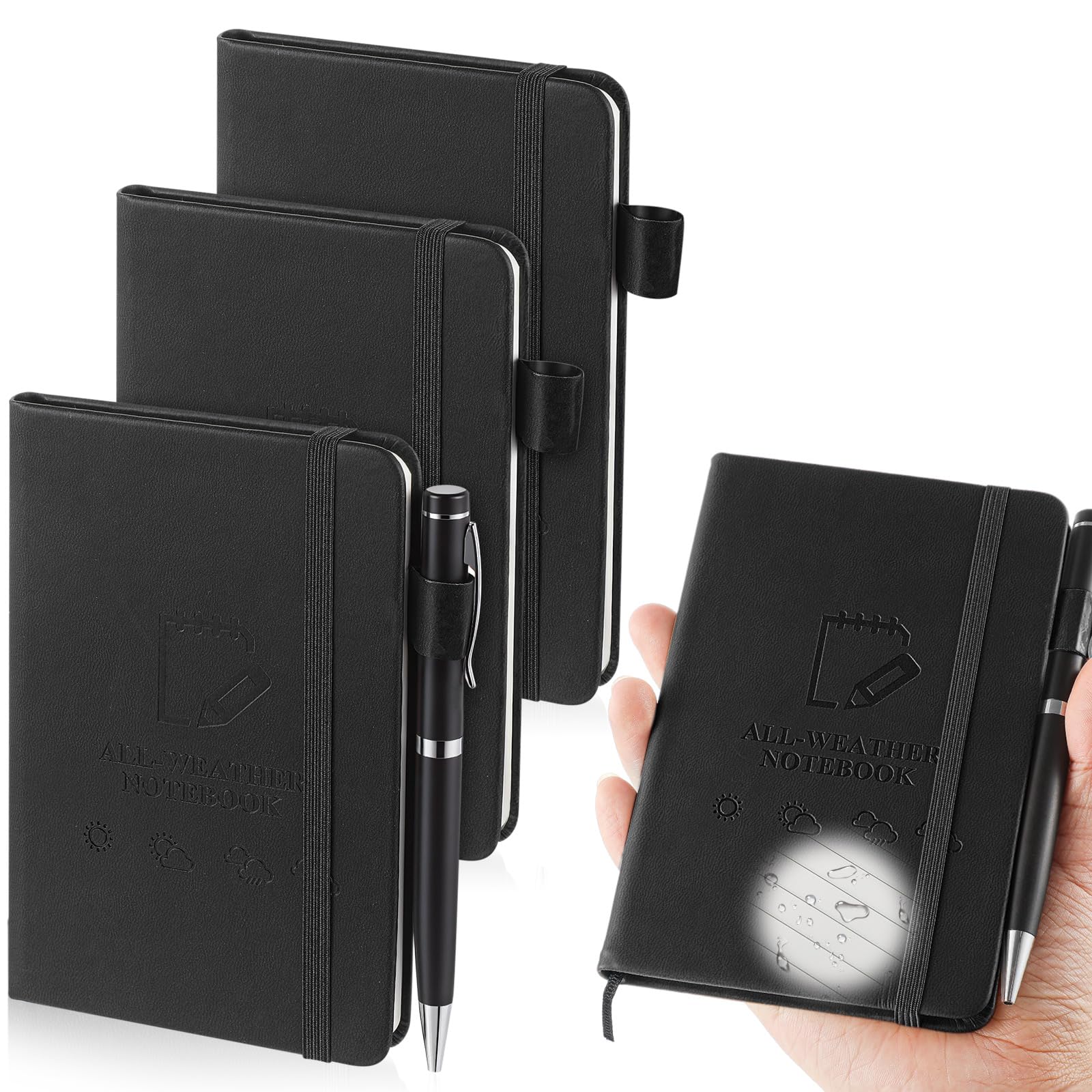 3 Packs A6 Waterproof Notebook, Stone Paper Notepad, Black