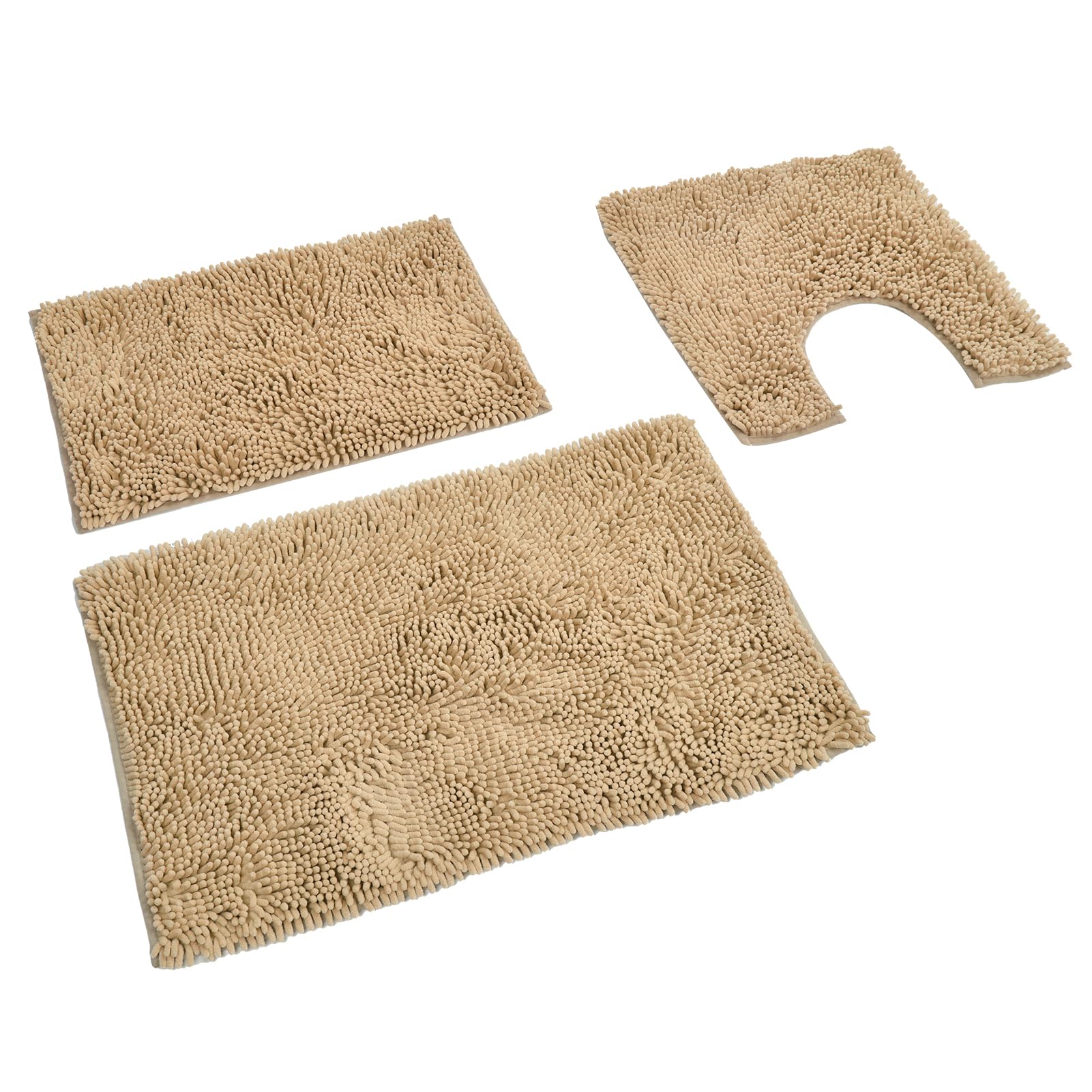 Ausla Set Tappeto da Bagno Tappetino da Bagno in Ciniglia 3 Pezzi Tappetino WC con Supporto Hot Melt da 1350 g/m², Assorbente d'acqua, Morbido Rivestimento per Pavimento per Vasca, Lavandino, WC,
