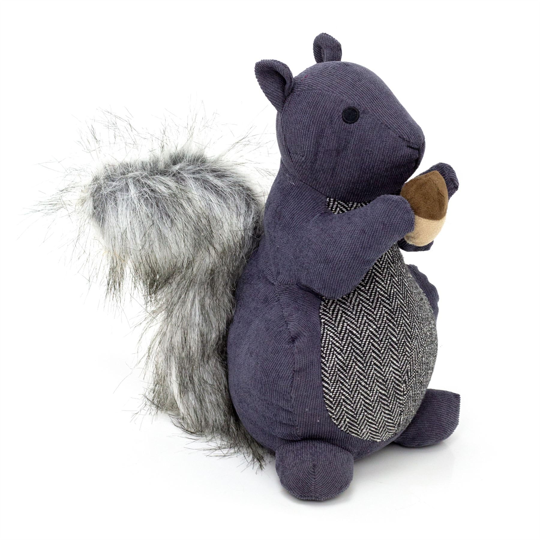 Squirrel with Nut Doorstop | Squirrel Shaped Door Stop Fabric Animal Doorstop | Decorative Weighted Dog Door Stopper - Grey