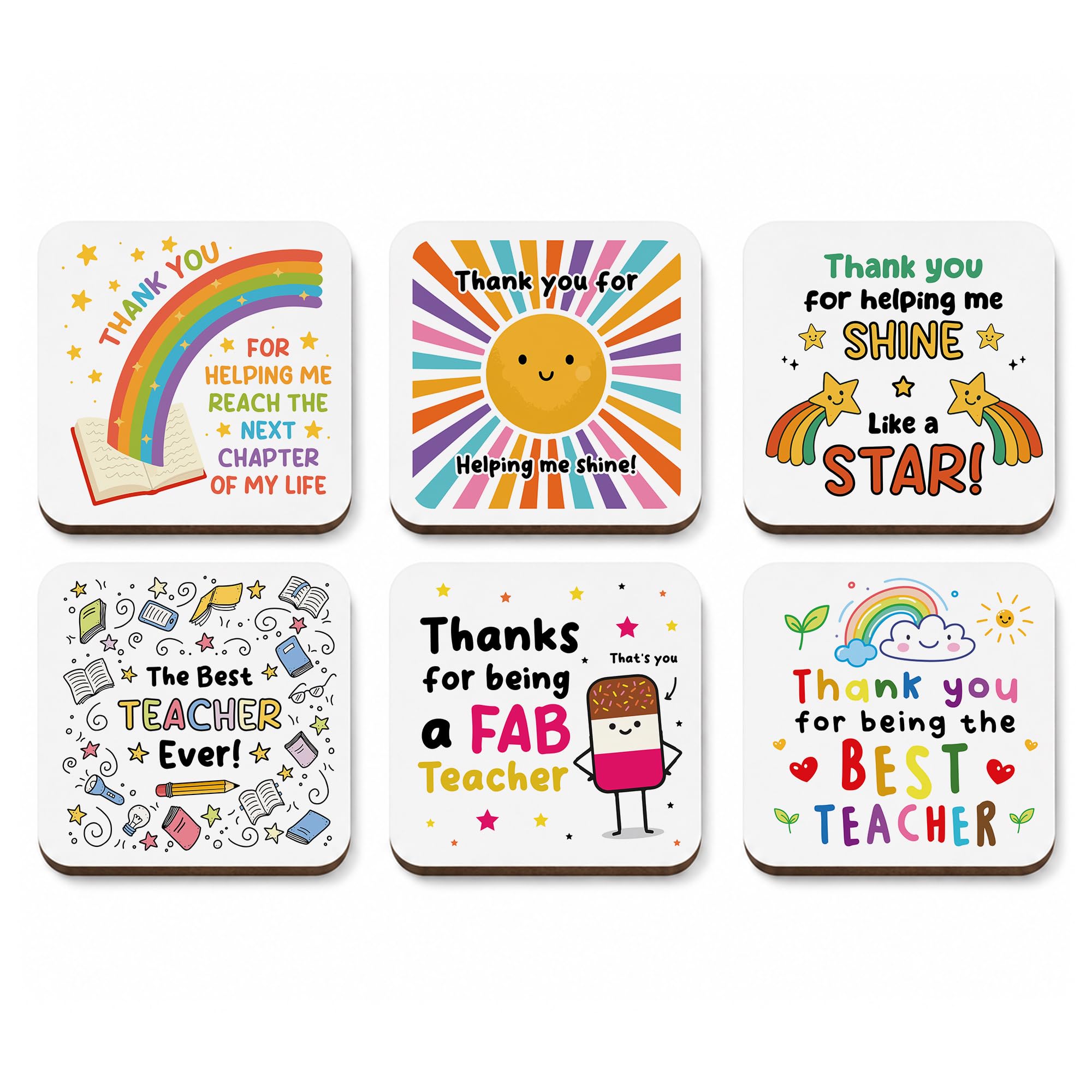 Red Ocean Teacher Thank You Coasters Pack of 6 End of Term Teacher Gift, Teacher Appreciation Present, Leaving School Thank You Gift Set