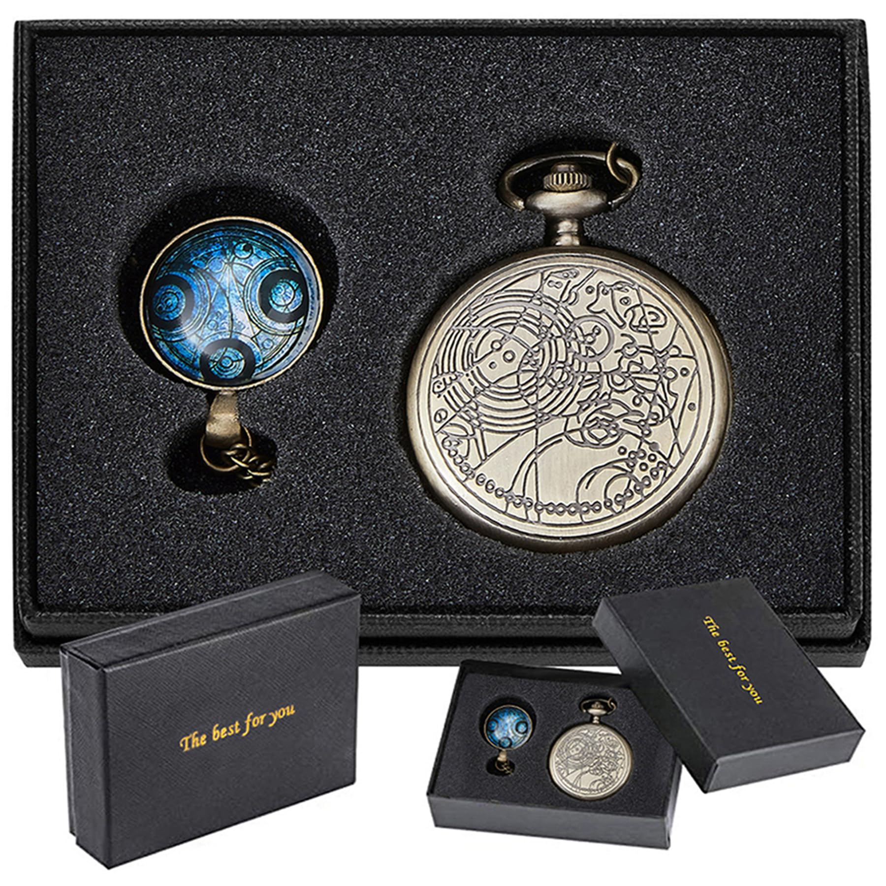 Nostalgia Movie Theme Design Alloy Quartz Pocket Watch with Necklace Chain