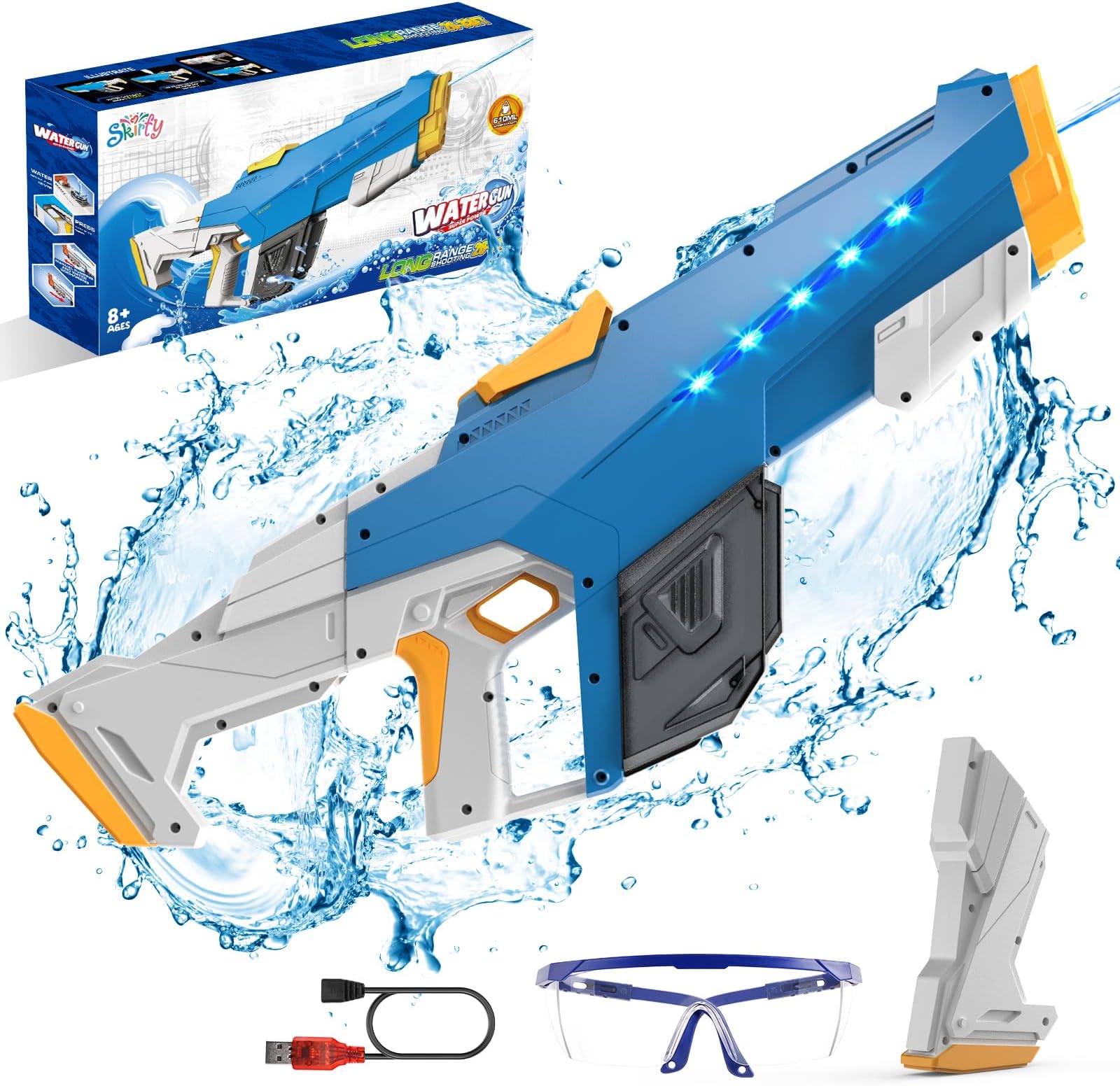 Electric Water Gun for Adult Kids, Outdoor Automatic Water Suction Water Toys Squirt 32 FT Range, Water Guns Summer Beach Pool Lawn Party Games（Blue）