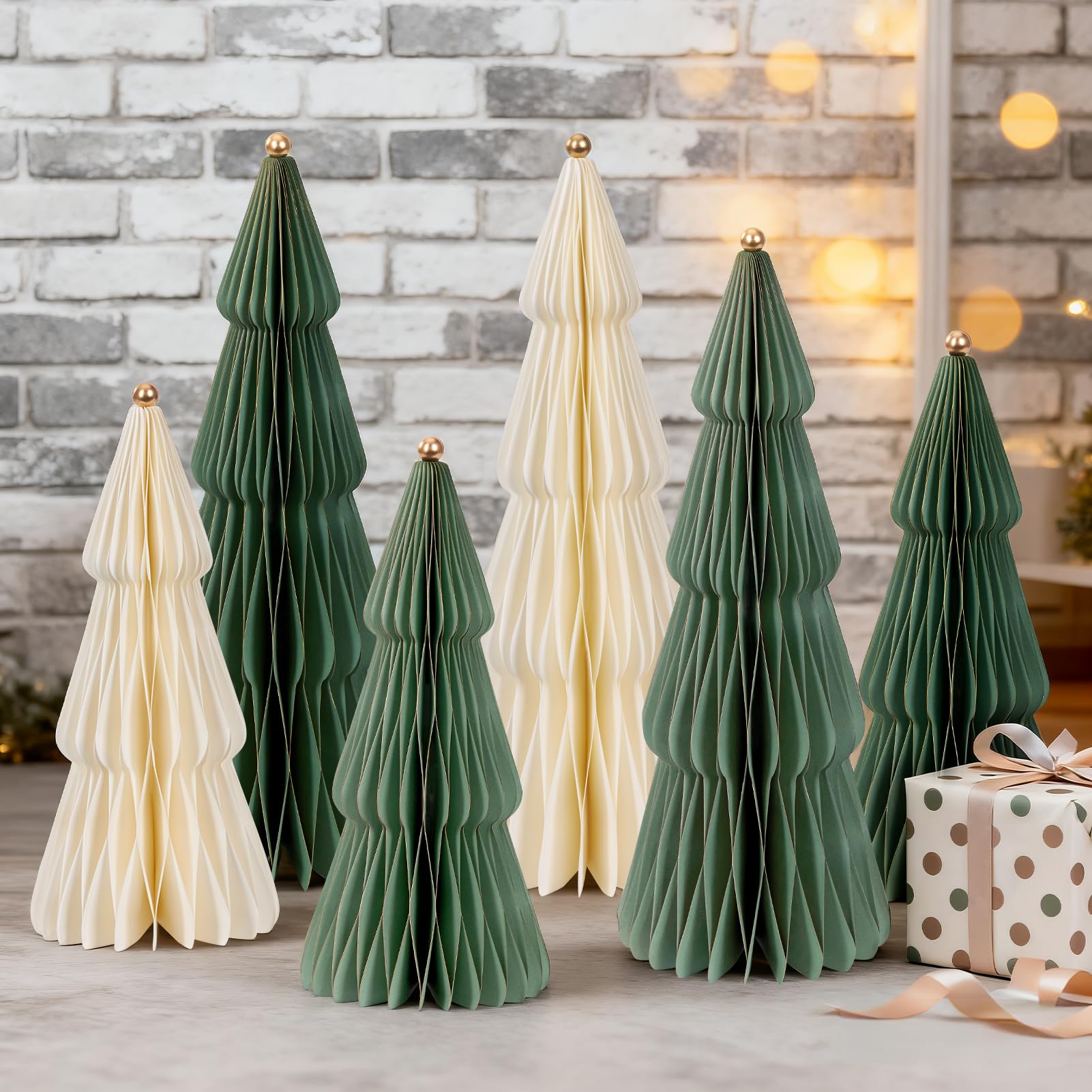 EASY JOY 6 Pcs Honeycomb Christmas Tree,Paper Christmas Decorations Artificial Xmas Centerpiece with Golden Ball Tree Topper for Xmas Decorations Winter Party New Year