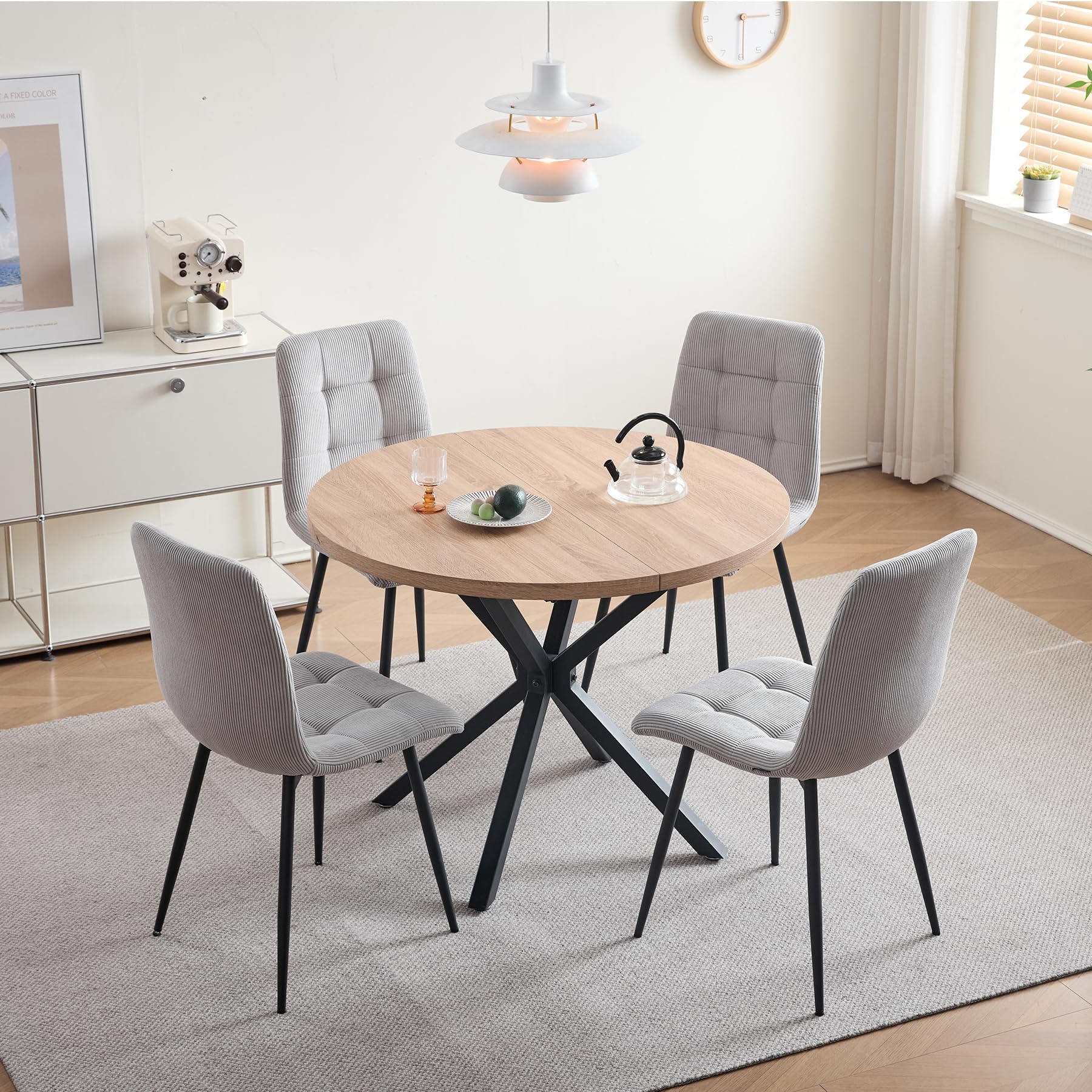 GrandCA HOME Juego de 4 Sillas de Comedor con Asiento Tapizado de Pana, Sillas de Cocina Modernas con Patas de Metal,Gris Claro