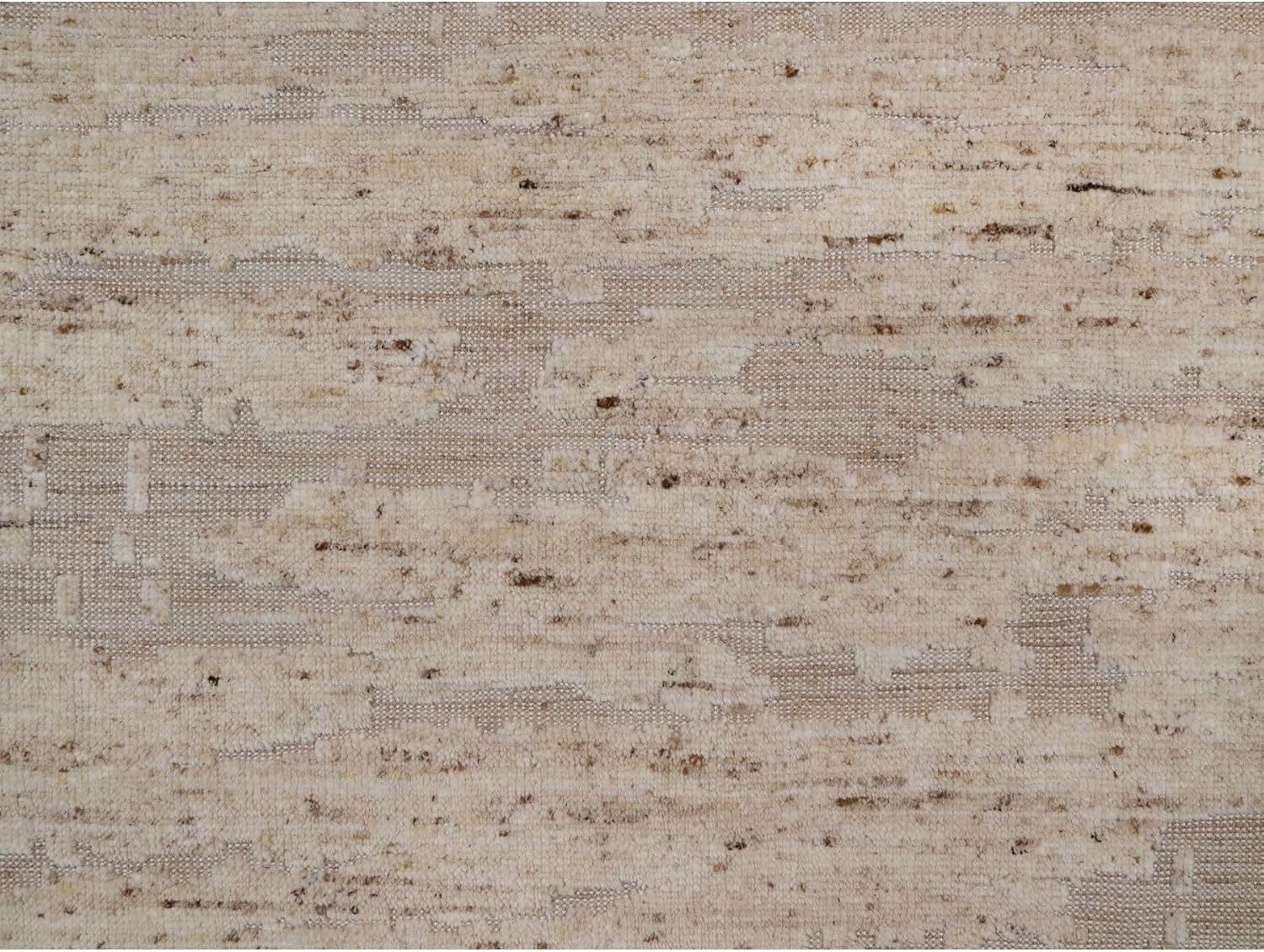 Hand Knotted Round Oriental Rug, Lace White, Pure Wool, 7'10" x 7'10", Modern Textured Hi-Low Design