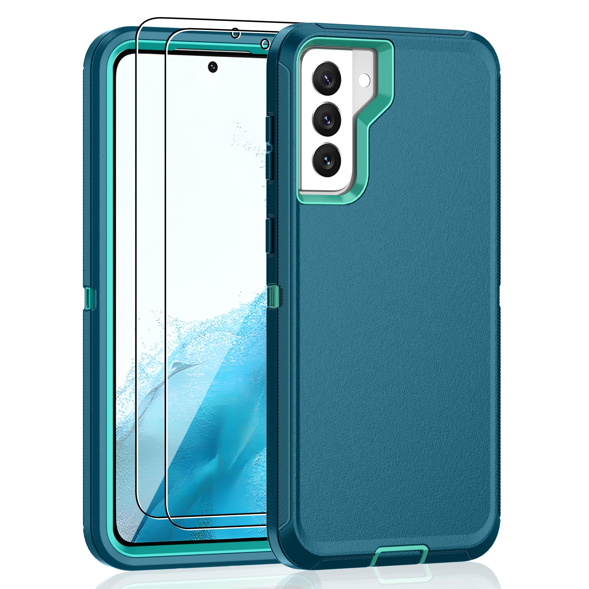 for Samsung Galaxy S22 Case with [2 Pack] HD Screen Protector, [Military-Grade] Shockproof Dust/Drop Proof 3-Layer Full Body Protection Heavy Duty