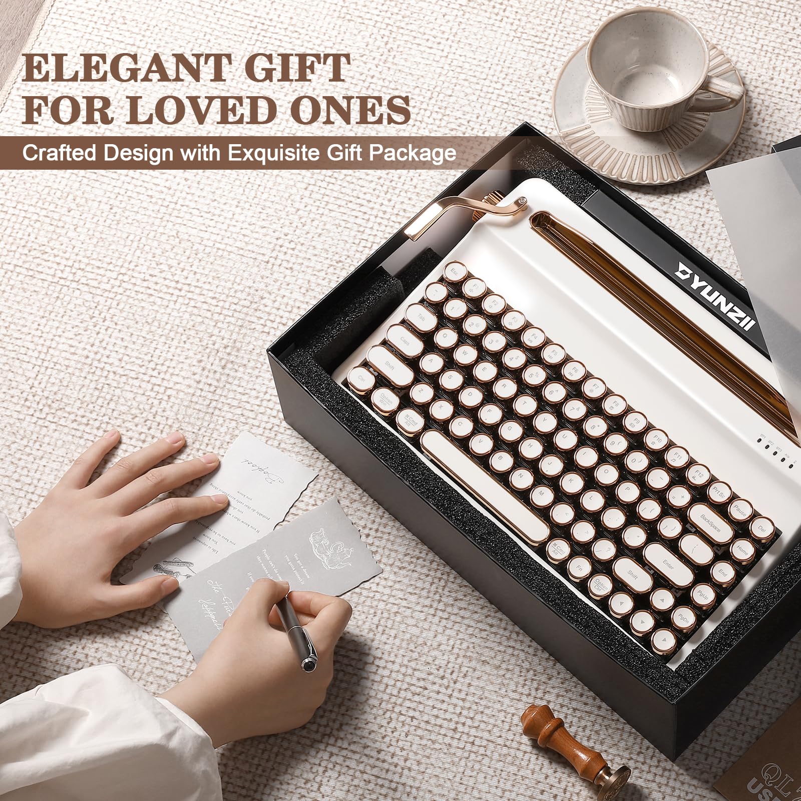 YUNZII QL75 Clavier Mécanique Rétro sans Fil Hot-Swap, Keycaps Rondes Punk, RGB Programmable QMK/Via, Tri-Mode (2.4GHz/BT5.0/USB-C), Multi-Appareils (Blanc, Cocoa Cream V2 Linear)
