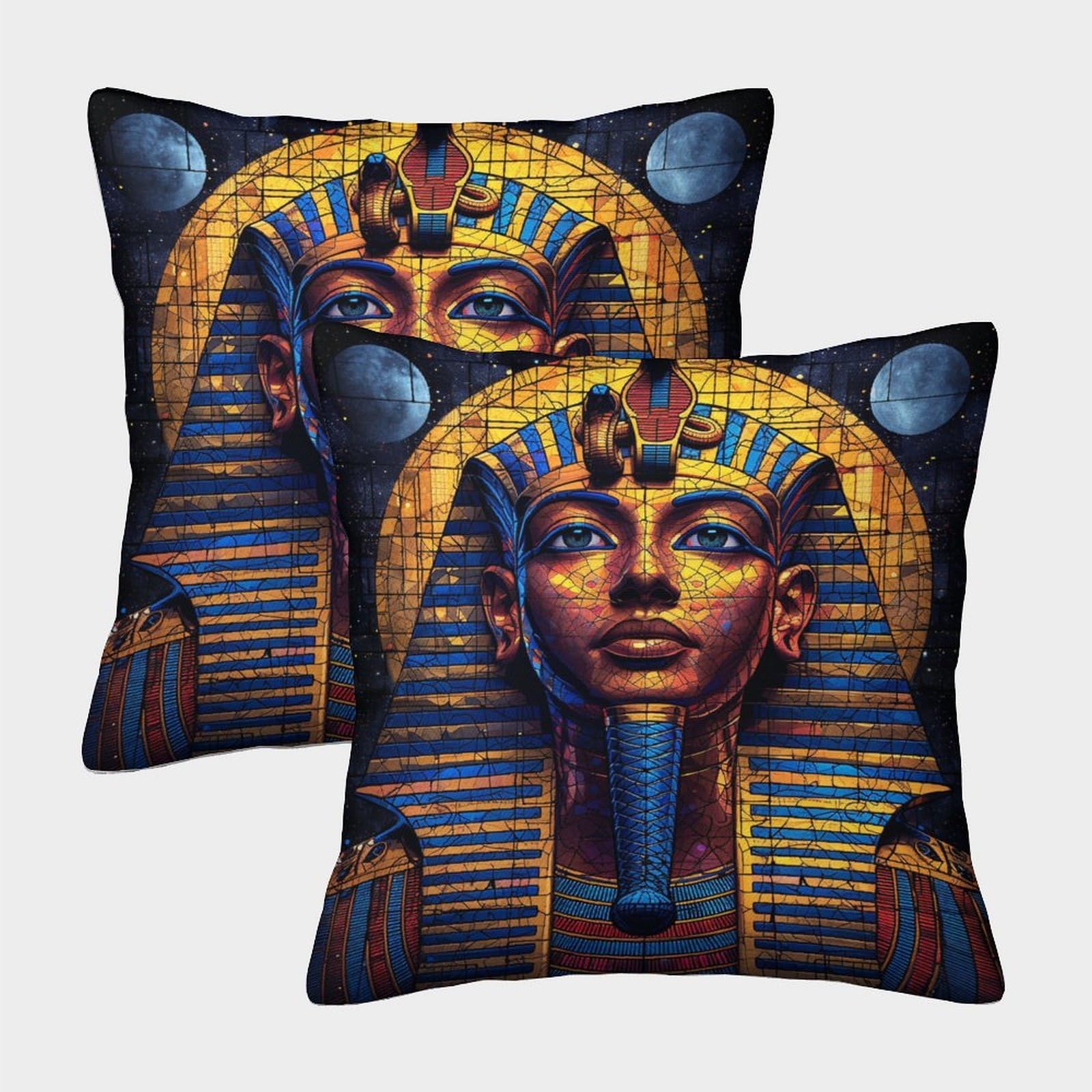 FZALUECVA Egyptian Pharaoh Pack of 2 Square Cushion Covers Invisible Zipper Decorative Pillow case for Home Couch Sofa Decorative 45x45cm