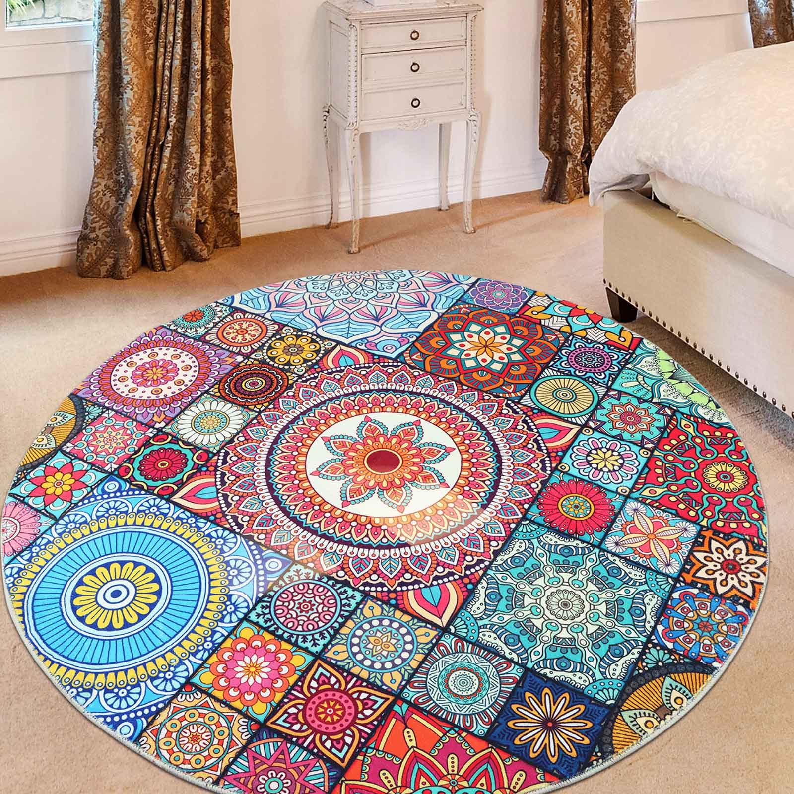Betadistor Washable Boho Floral Round Rugs for Living Room Bedroom Kitchen Hallway 90CM, 405-10090, 405-10000, 90cm / 3 ft - Image 2