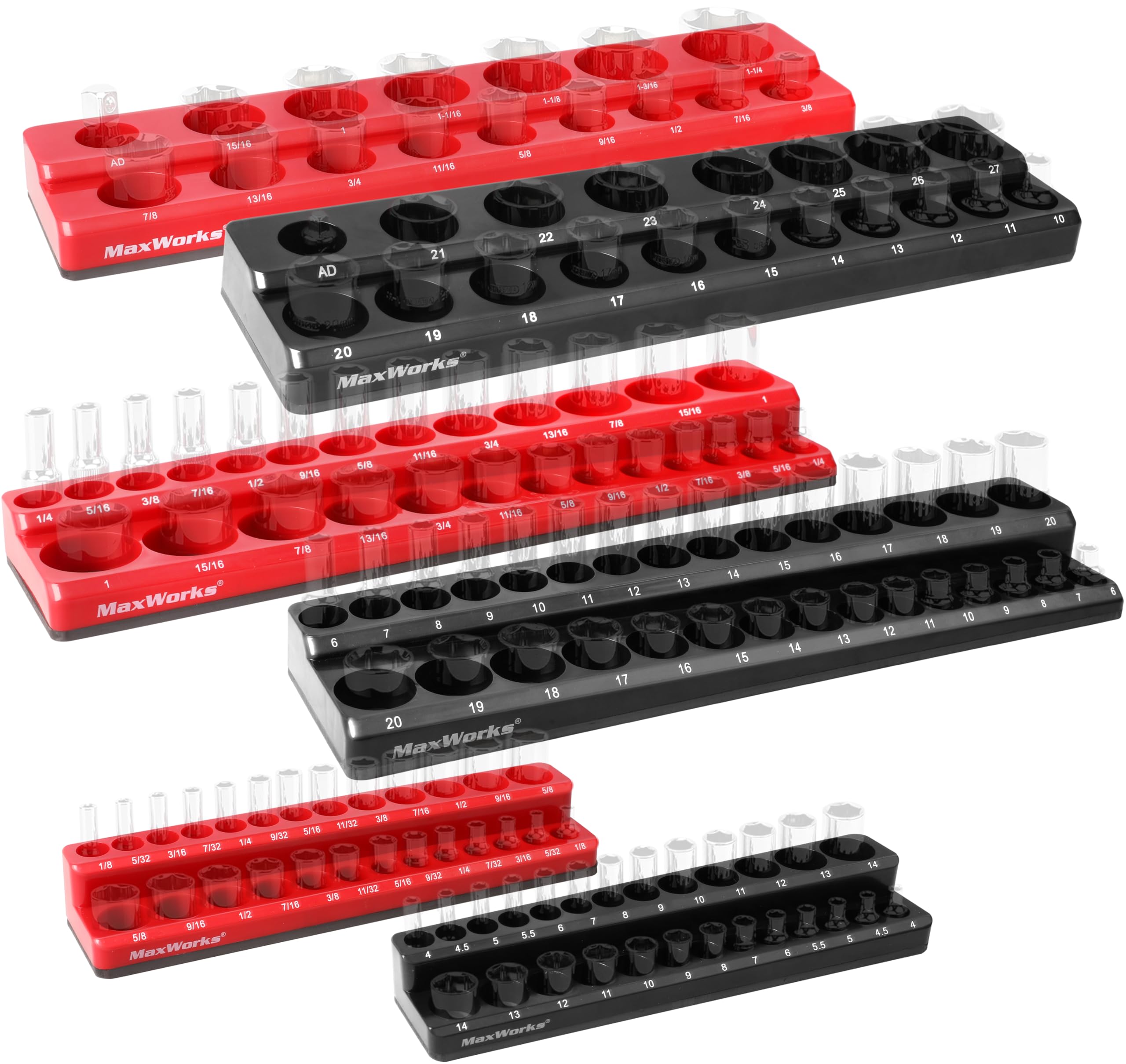 Organiseur de douilles magnétiques MaxWorks 51080 rack de rangement métrique et SAE
