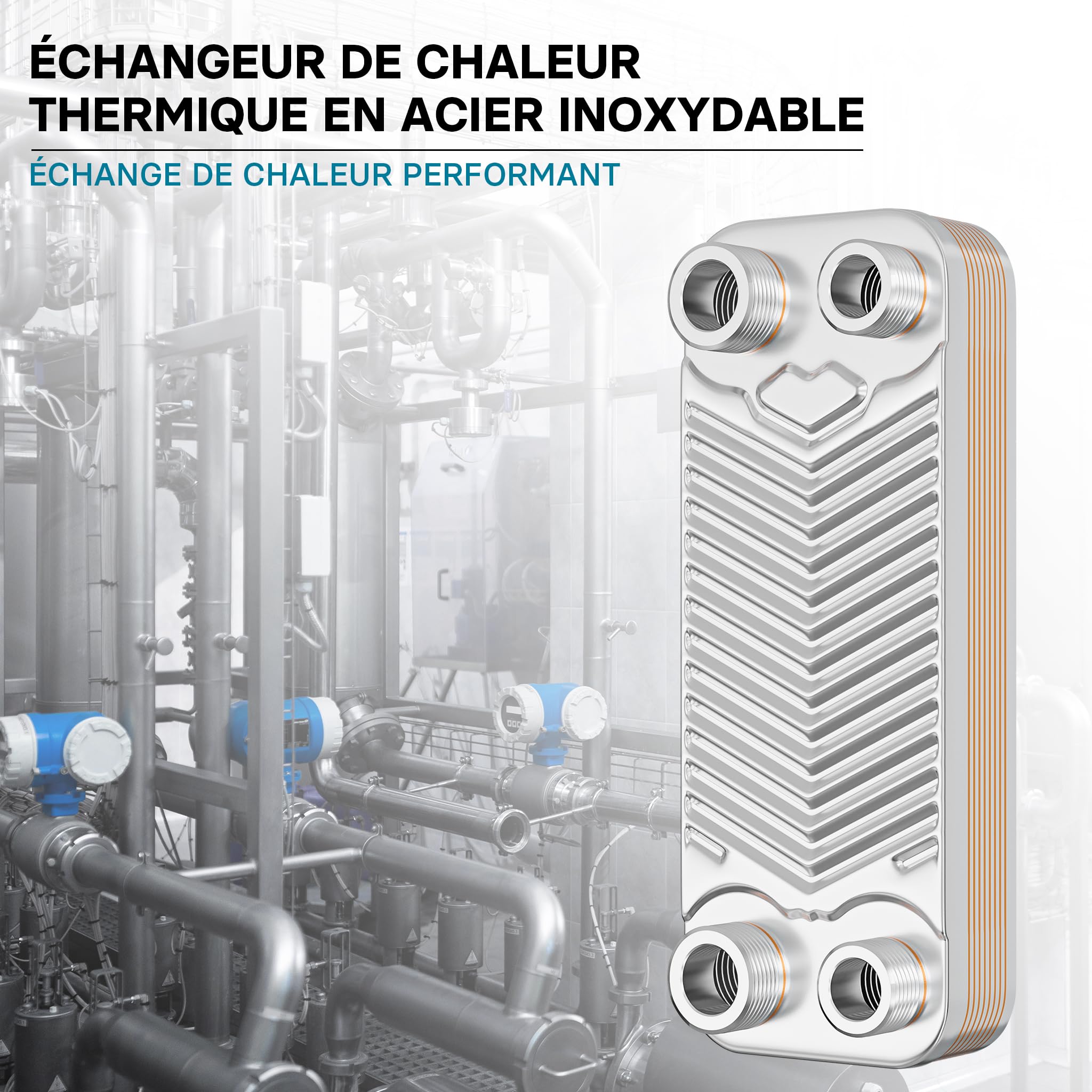 Wiltec Échangeur de chaleur thermique avec 10 plaques – 191 x 73 x 414 mm – max. 22 kW – 0,18 l par passe – en Acier inoxydable – pour Eau Solaire