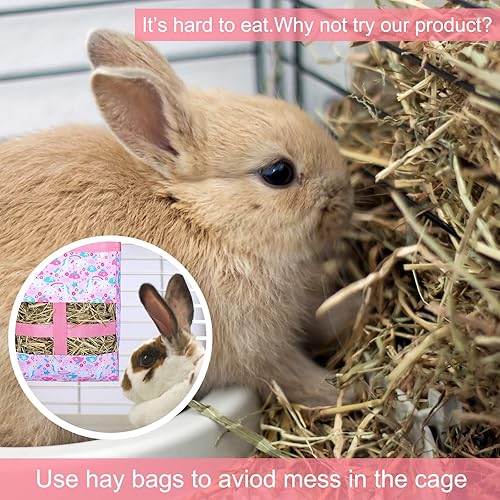 Miniatura 5 de 2 bolsas de heno para conejillos de indias, lavable, bolsa de alimentación de heno para conejillos de mascotas con 2 agujeros, lindo alimentador