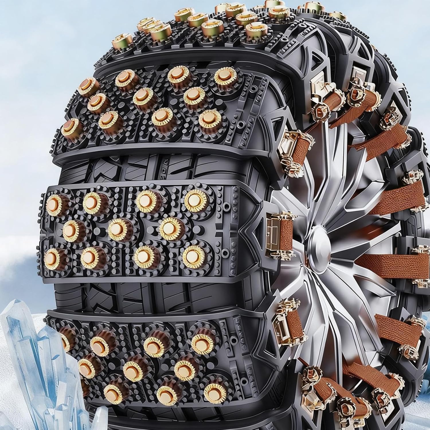 Tire Chains - 5-Second Install Traction Straps Reusable for Instant Grip on Icy Roads, Heavy-Duty Anti-Slip Design with Adjustable Fit, Car Tire Chains for 165-265mm Wheels Safe Trip Lawn Mower Suv